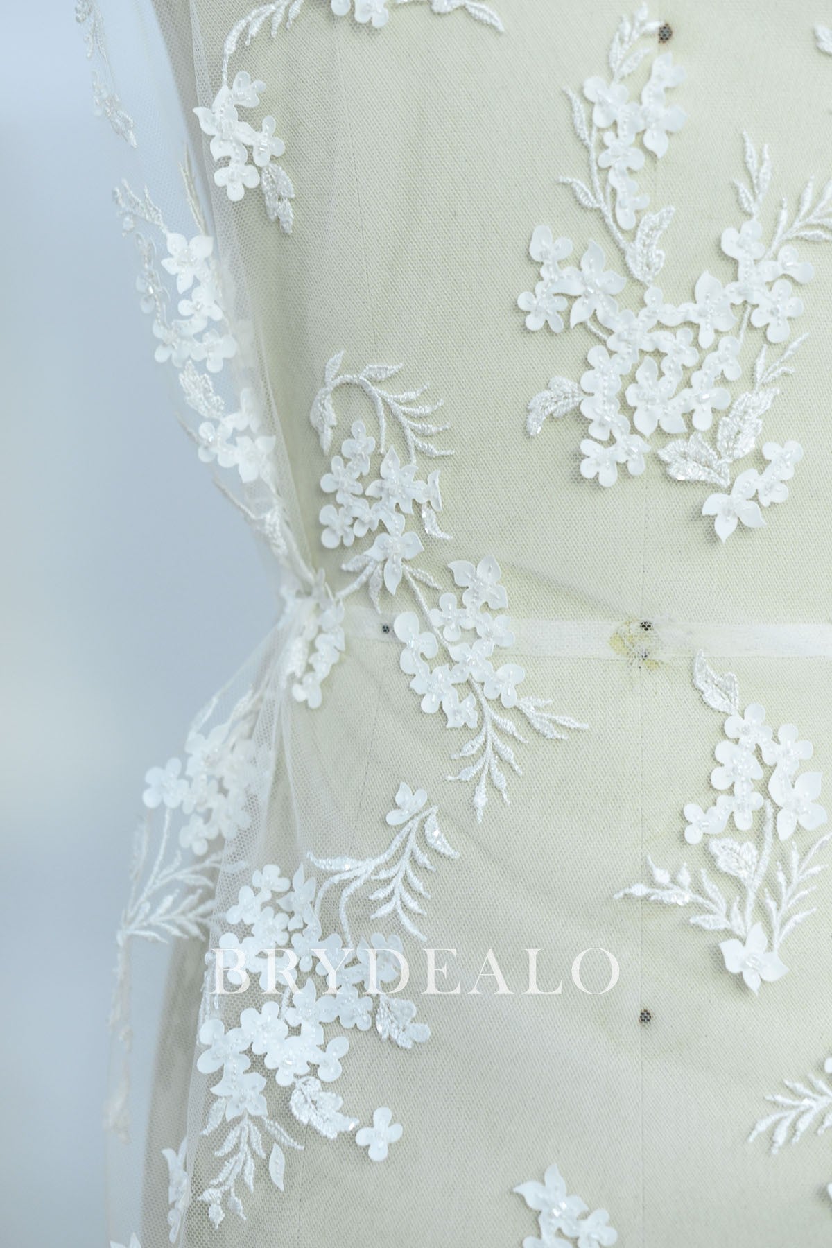 Lace with Embroidered Leaf and Laser Cut Flower