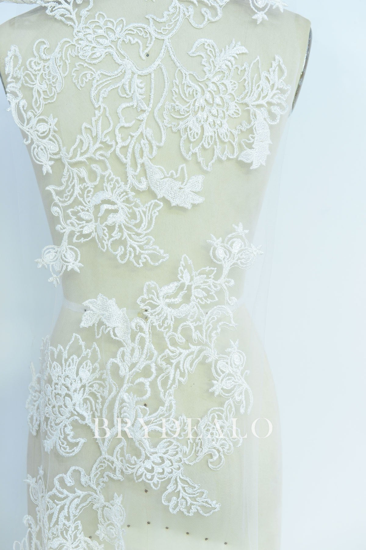 Designer Large Embroidered Flower Lace Fabric with Beading