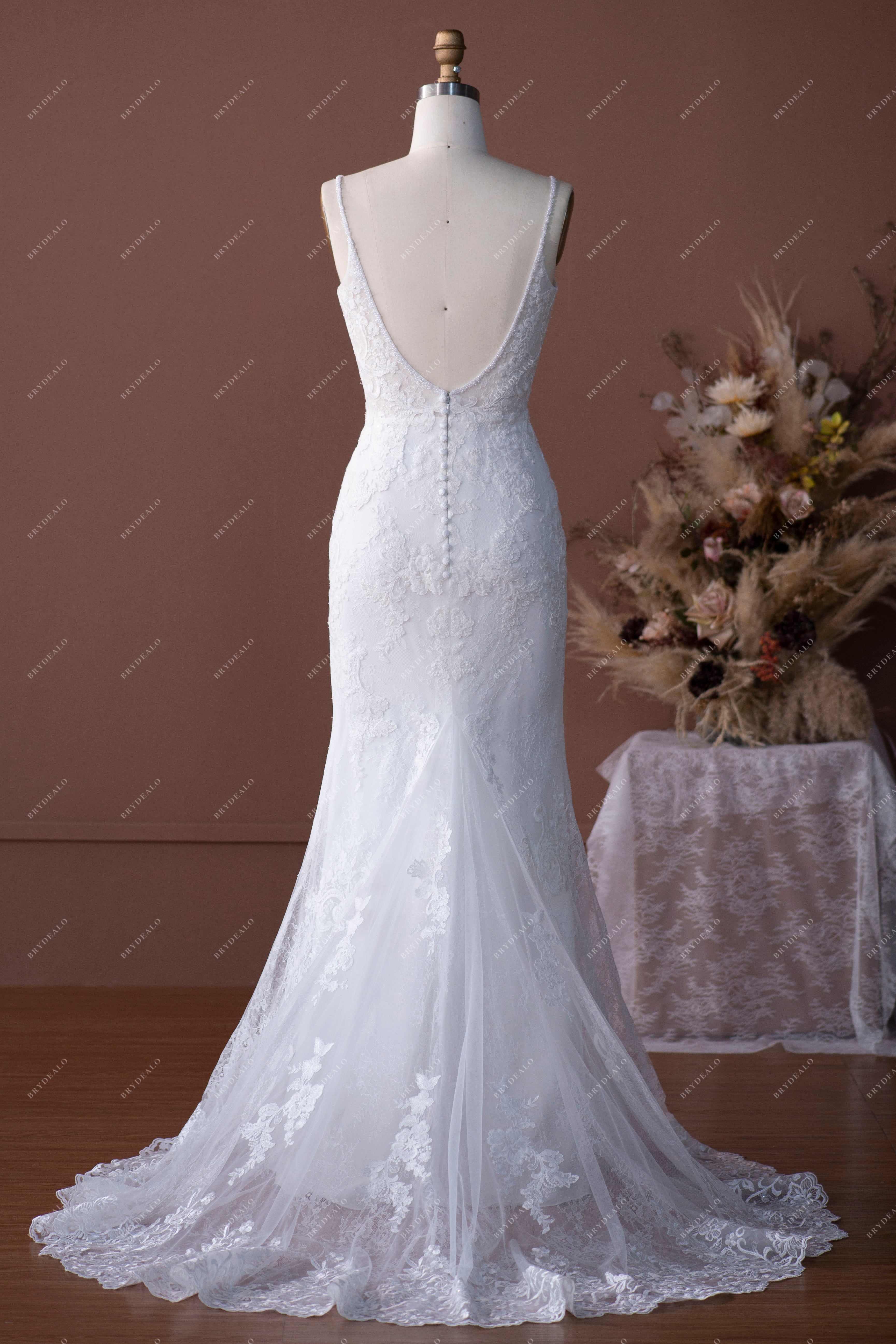 light ivory beaded thin straps mermaid lace ball gown