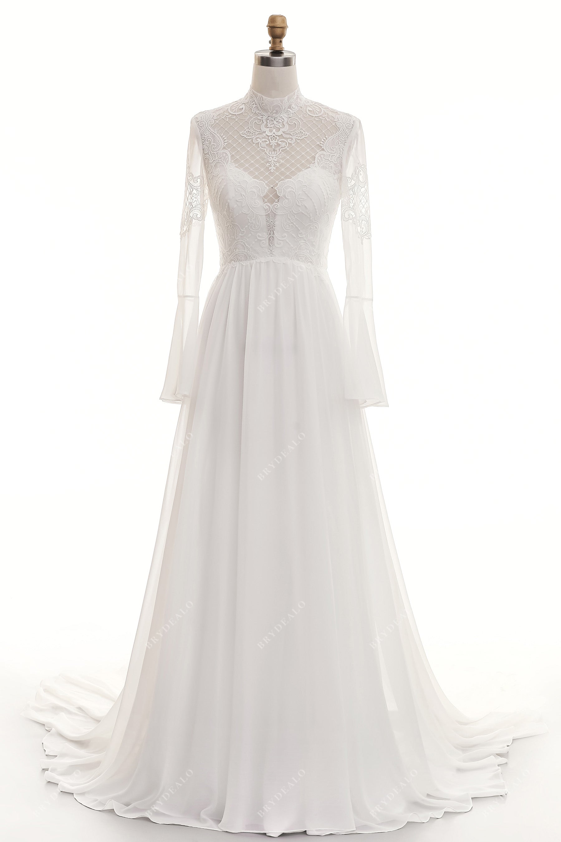 long bell sleeve flowy boho wedding dress