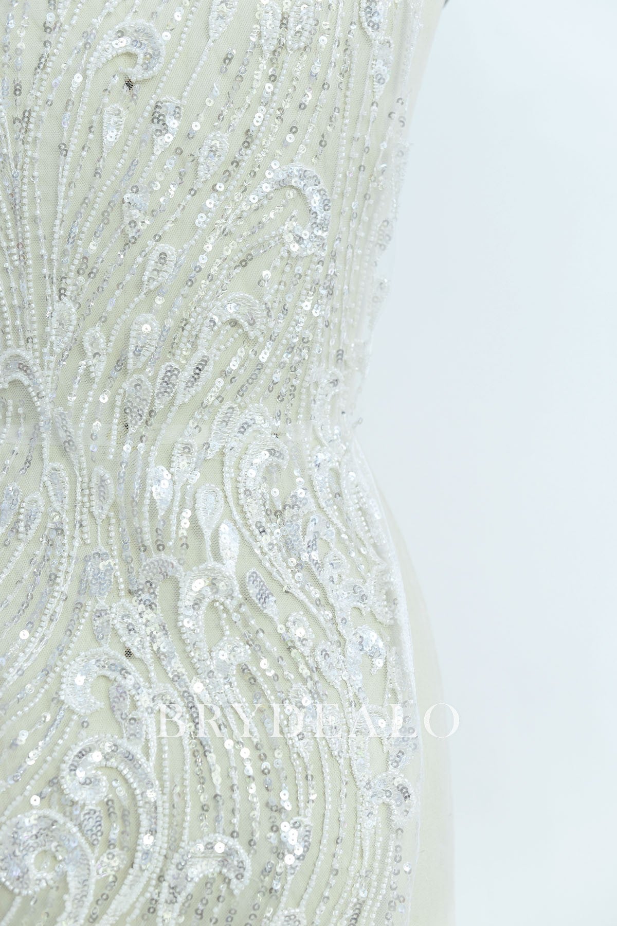 Luxurious Beaded Wave Pattern Lace Fabric