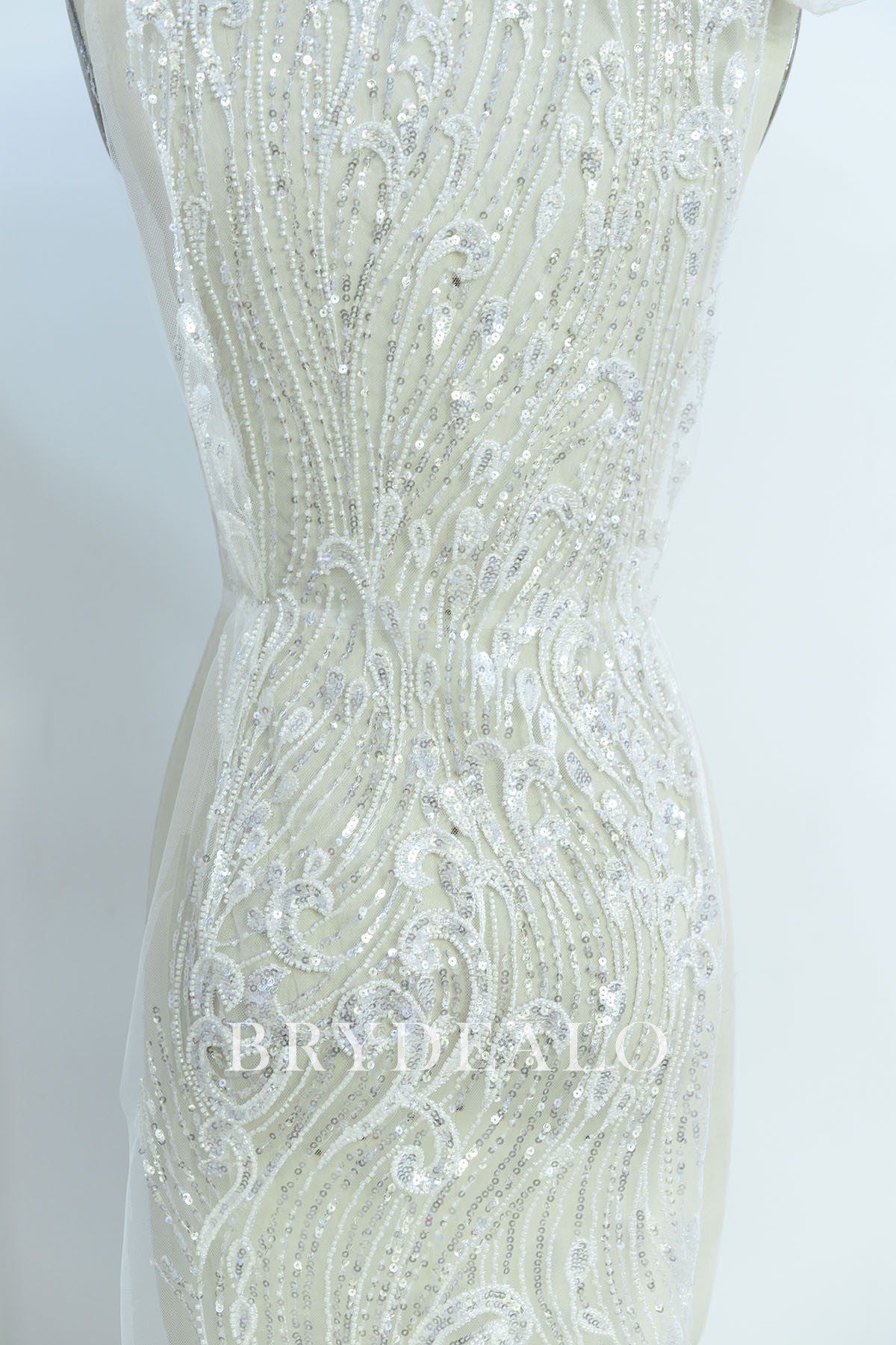 Designer Beaded Wave Pattern Lace Fabric