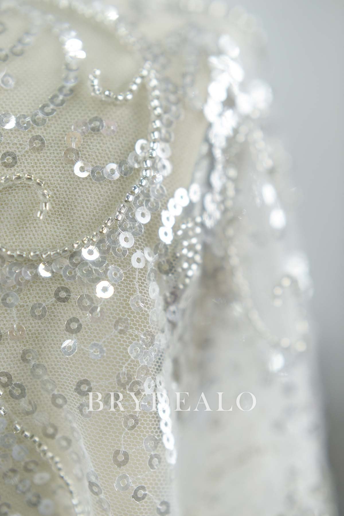 Luxurious Silver Geometry Beaded Lace