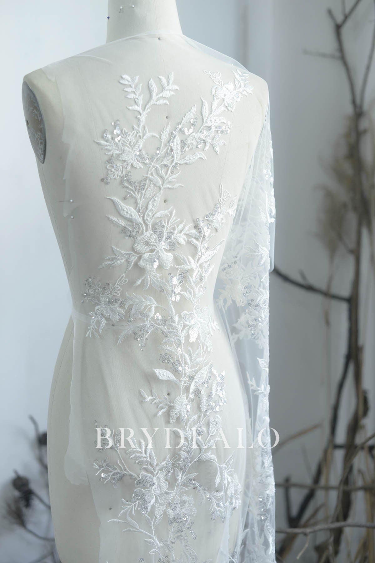 Luxury Beaded Flower Leaf Bridal Lace Fabric Luxury Beaded Flower Leaf Bridal Lace Fabric