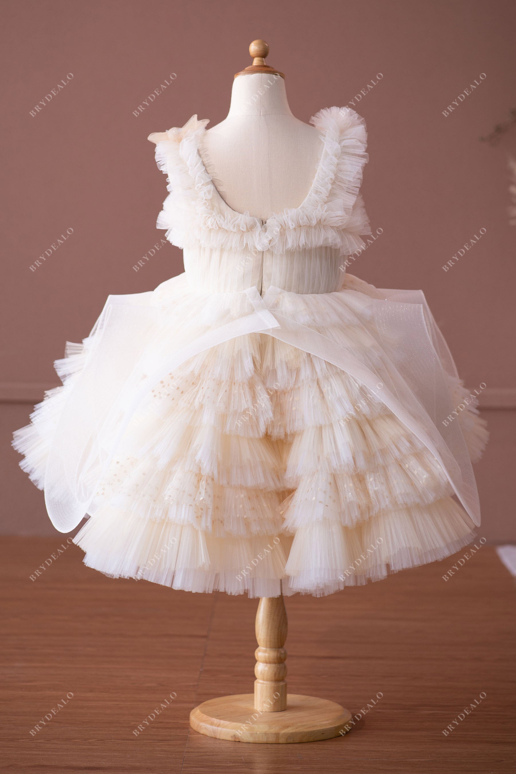 Haute Couture Flower Tiered Tulle Knee Length Flower Girl Dress