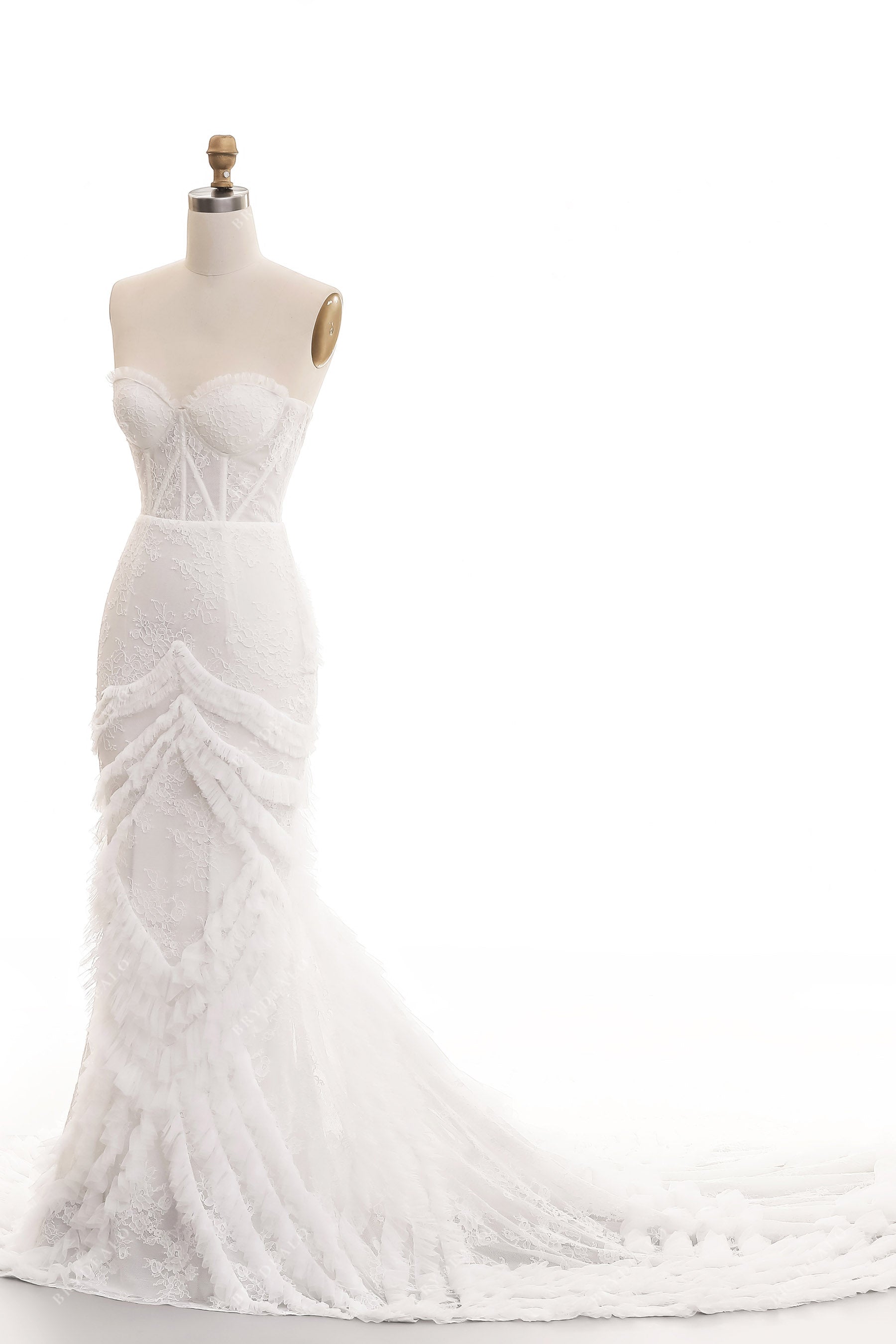 Mermaid Strapless Corset Lace Tulle Bridal Dress