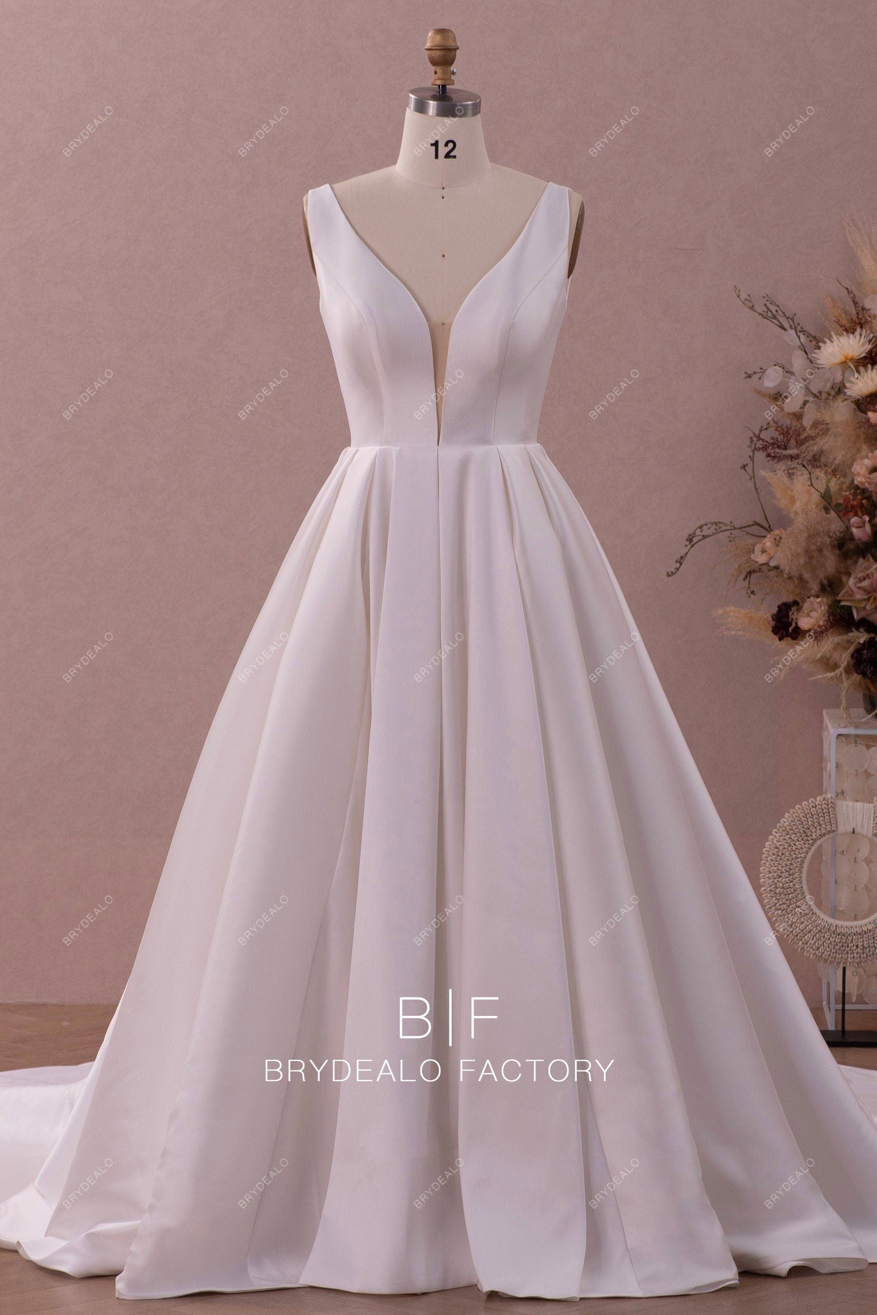 mikado straps A-line wedding dress