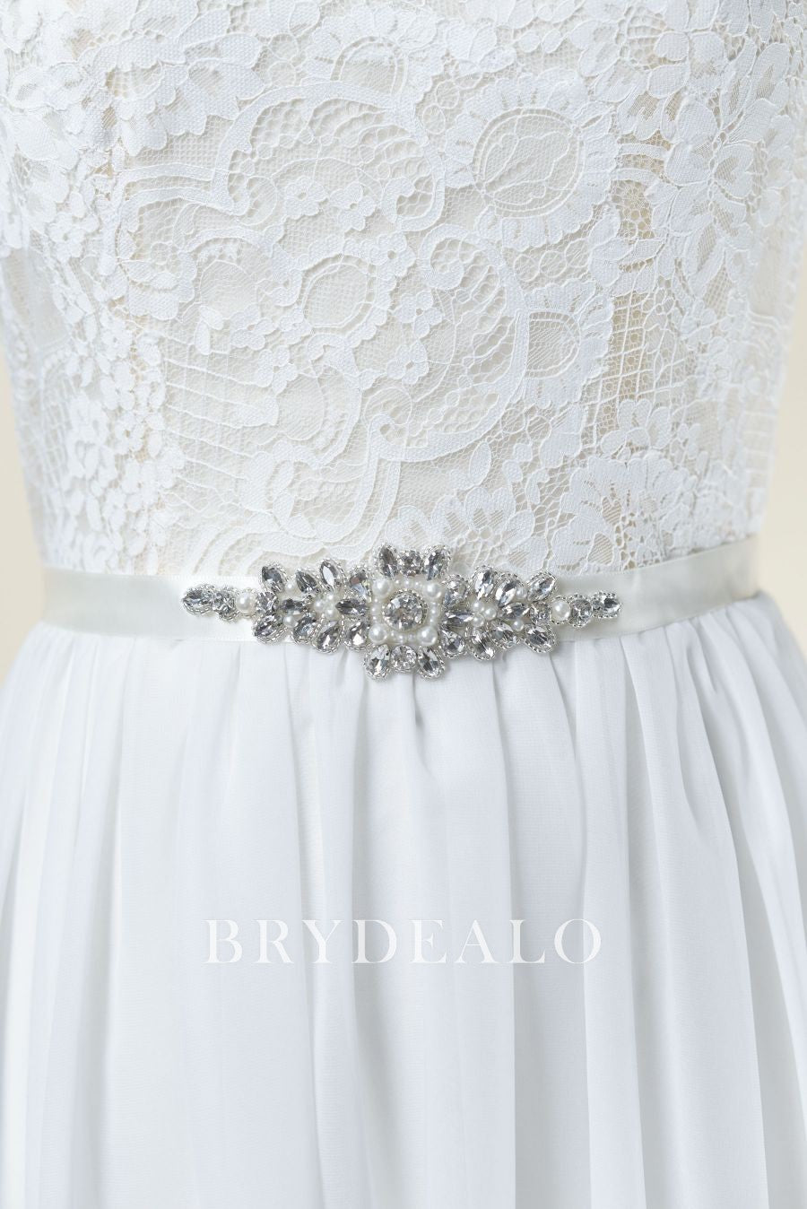 Satin Bridal Sash with Rhinestones and Pearls