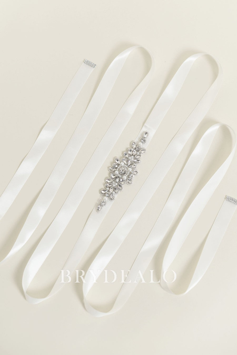 Satin Bridal Sash with Rhinestones and Pearls