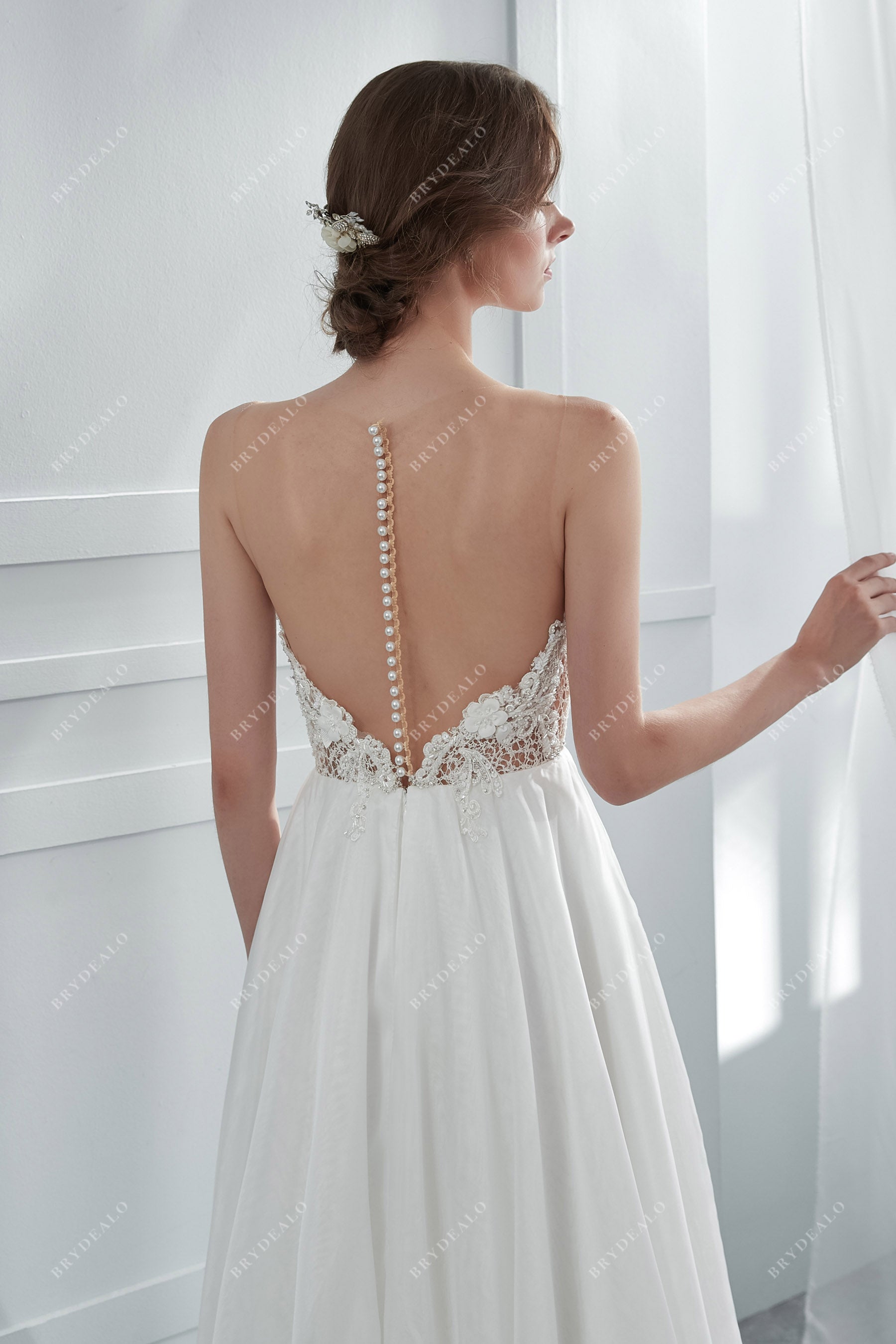 Beaded Floral Lace Organza Bridal Gown