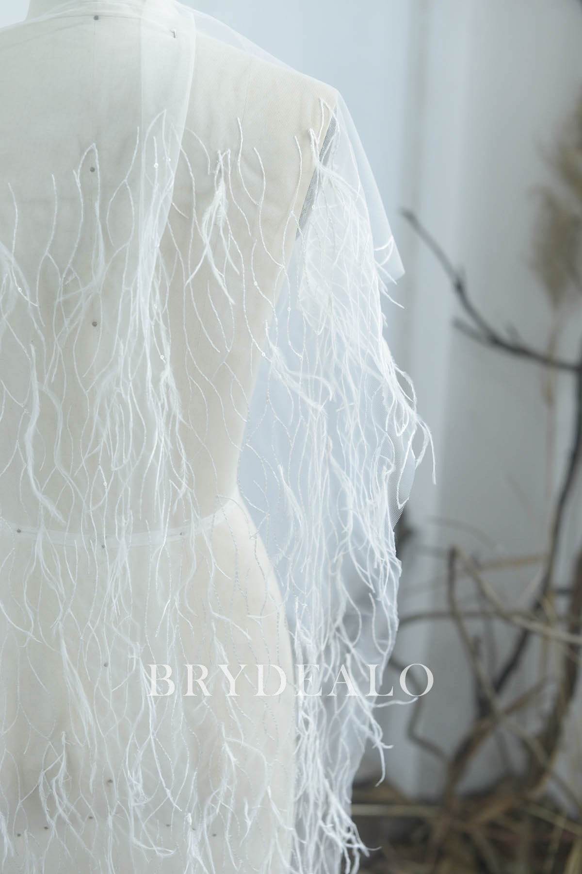 Ostrich Feather Sheer Sequin Lace Fabric