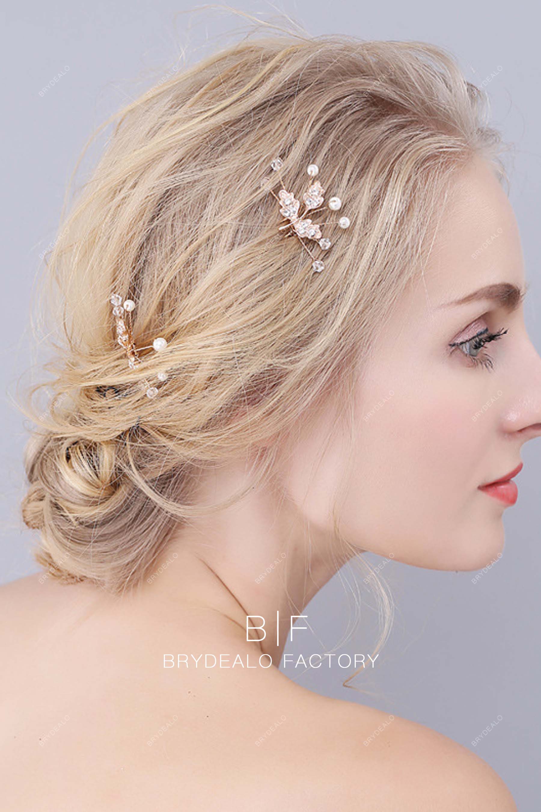 Pearls Rhinestones Leaf Gold Metal Bridal Hair Pins