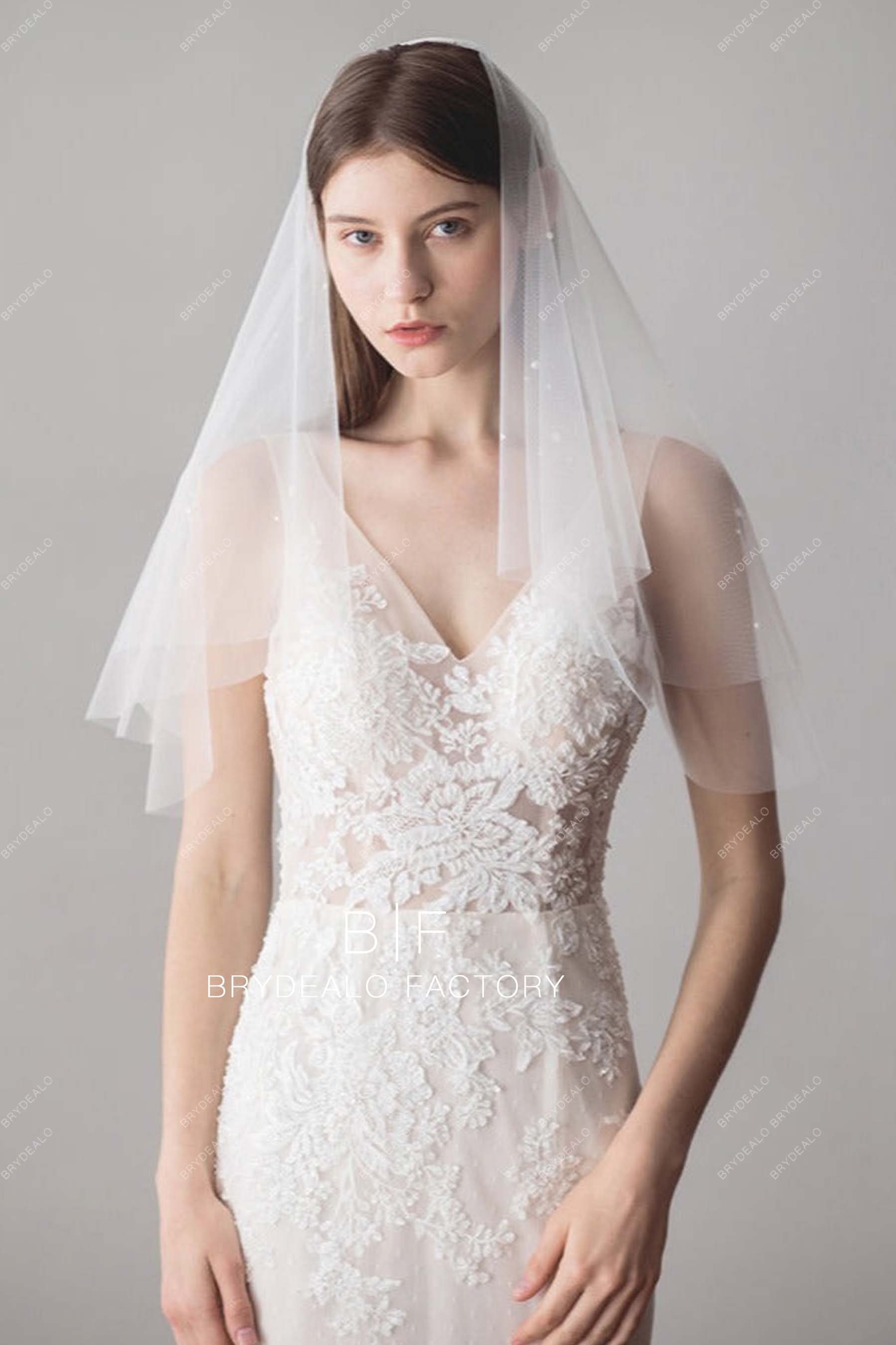 Pearls Short Veil Elbow Length Wedding Veil