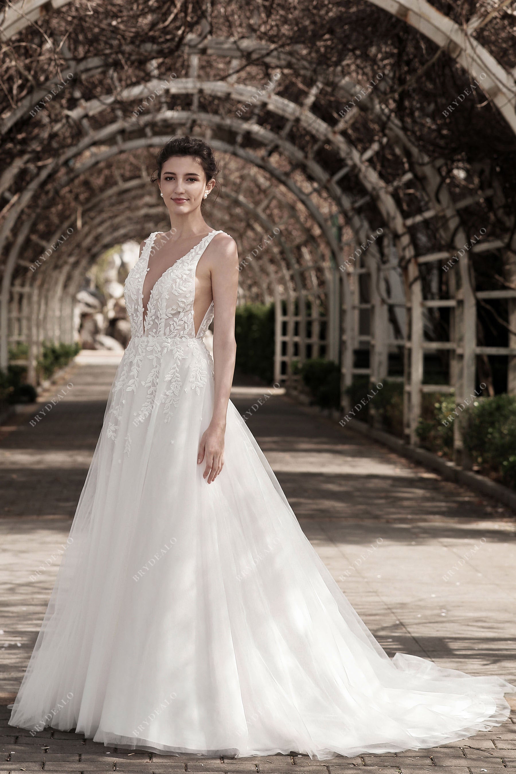 Side Cutout Lace Wedding Ball Gown
