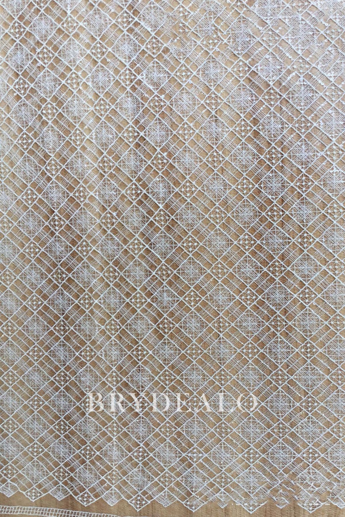 Ragged Rhombus Crochet Lace with Clear Sequins_Brydealo