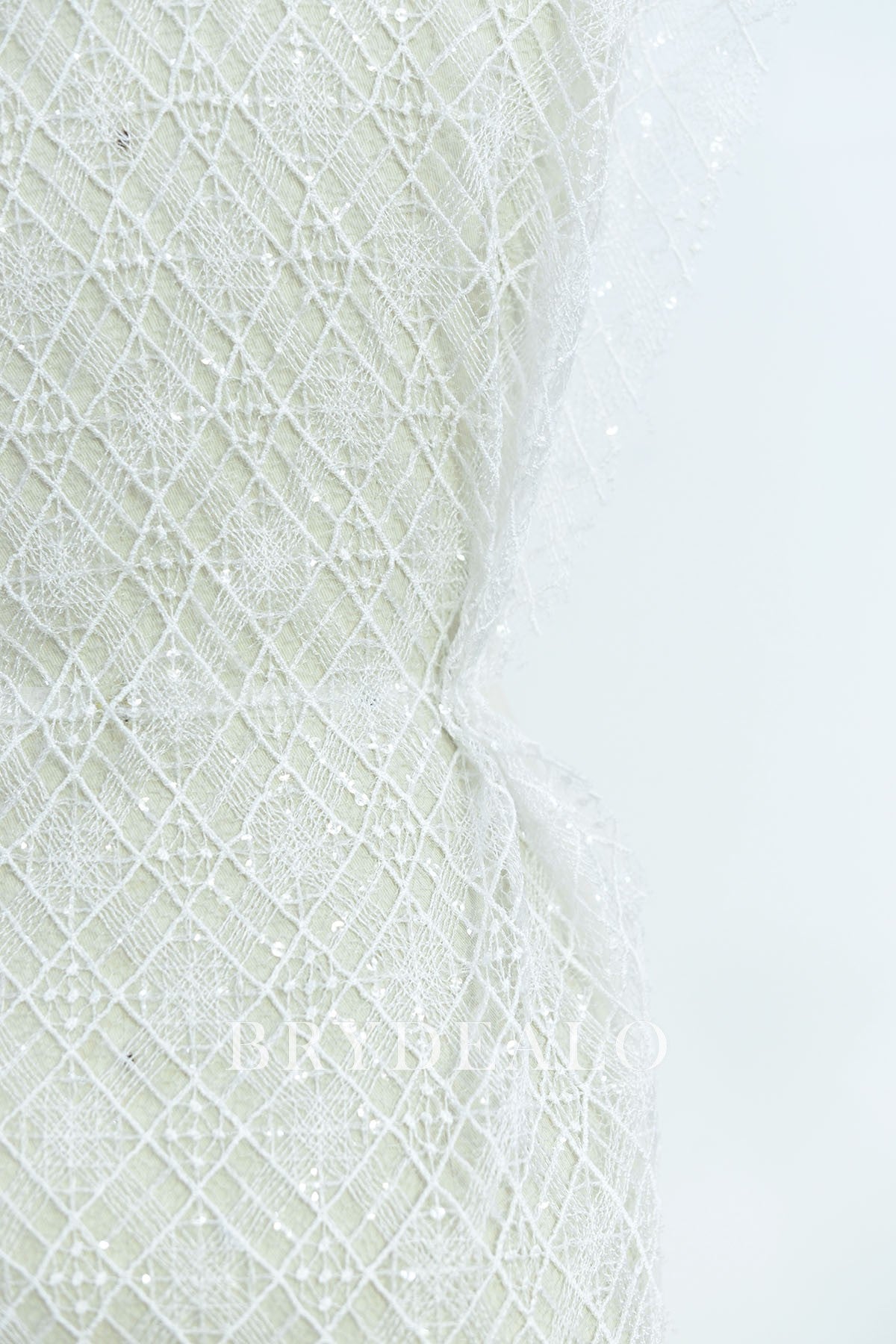 Ragged Rhombus Crochet Lace with Clear Sequins