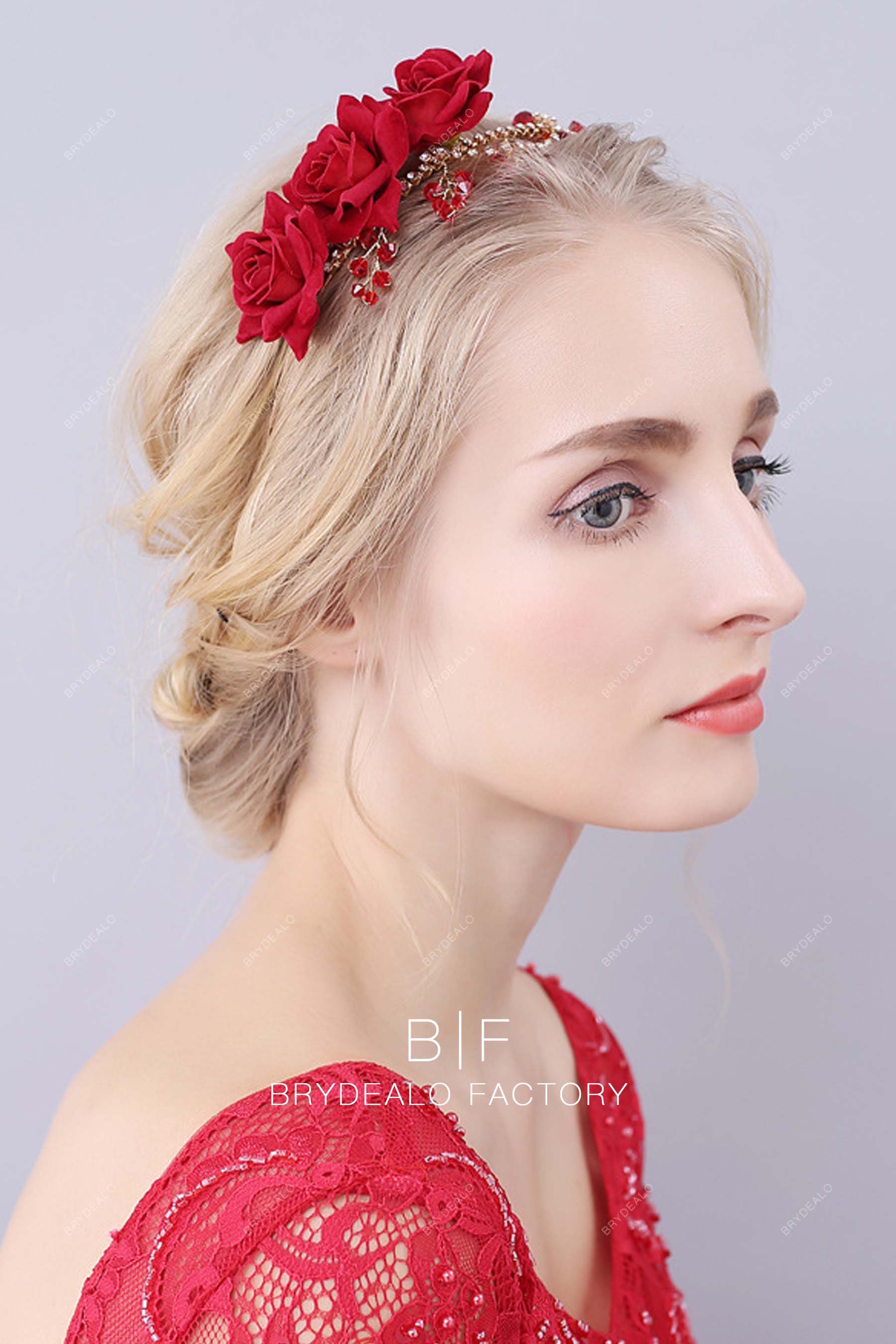 Red Velvet Roses Bridal Headband