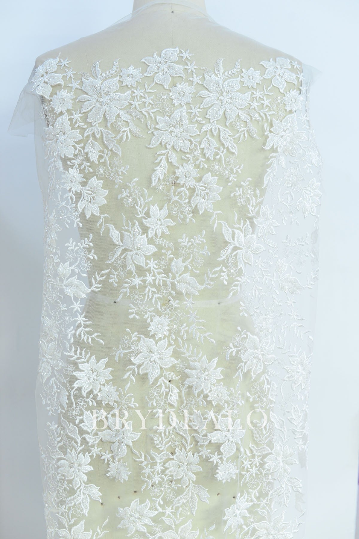 Romantic Beaded Flower Embroidered Lace Fabric