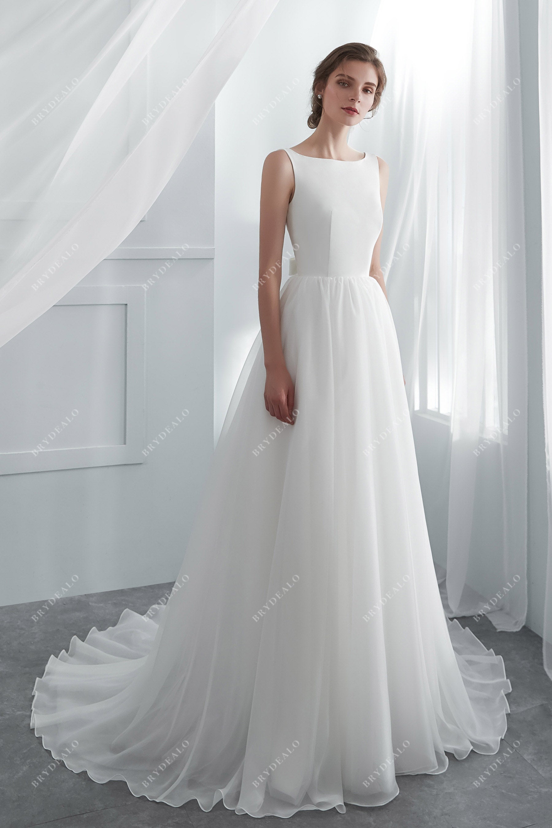 Illusion Lace Organza Romantic Long Wedding Gown