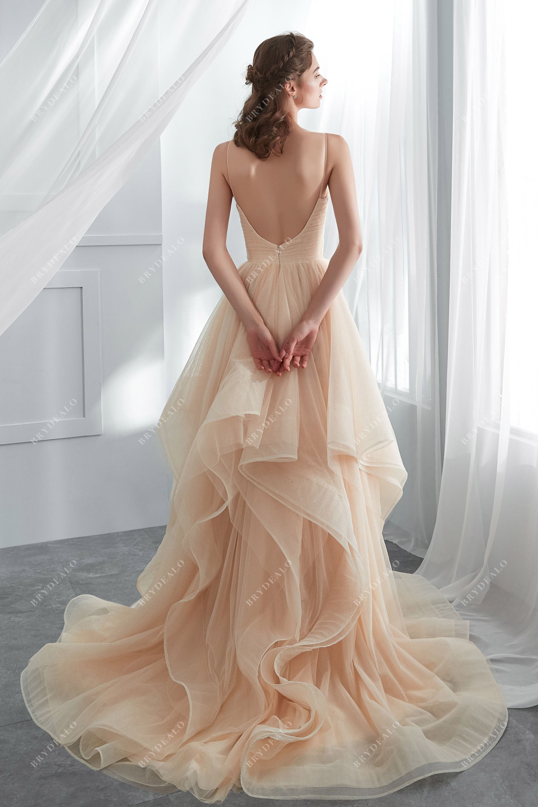 Champagne Tulle Layered Wedding Ballgown