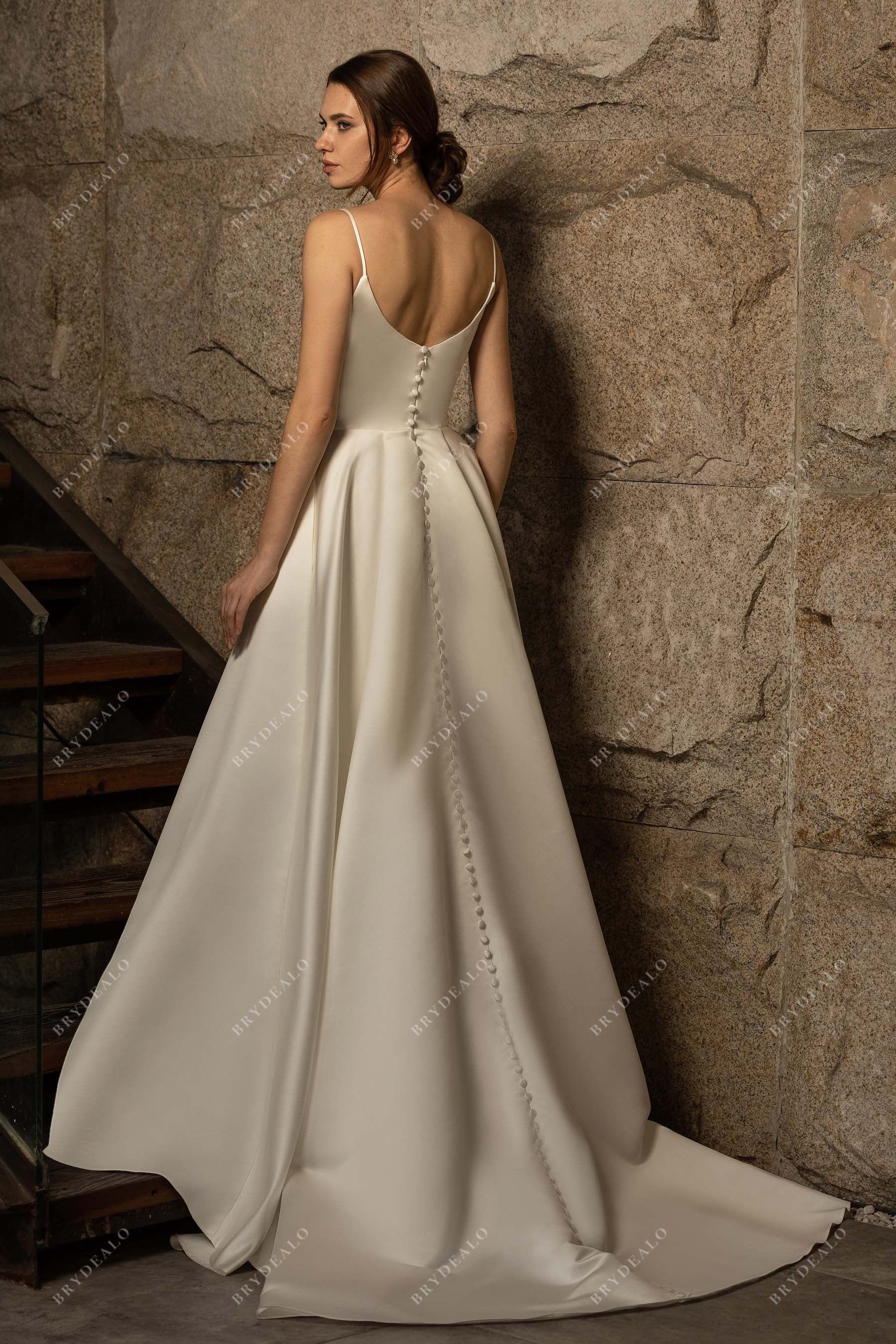 Scoop Back Satin Spaghetti Straps A-line Wedding Dress