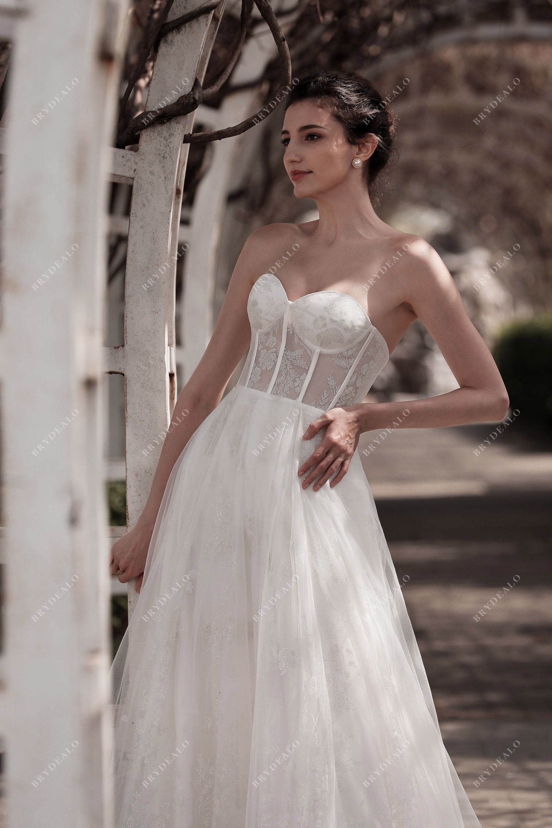 Sample Sale | Sheer Corset A-line Court Train Wedding Dress Sample Sale | Sheer Corset A-line Court Train Wedding Dress