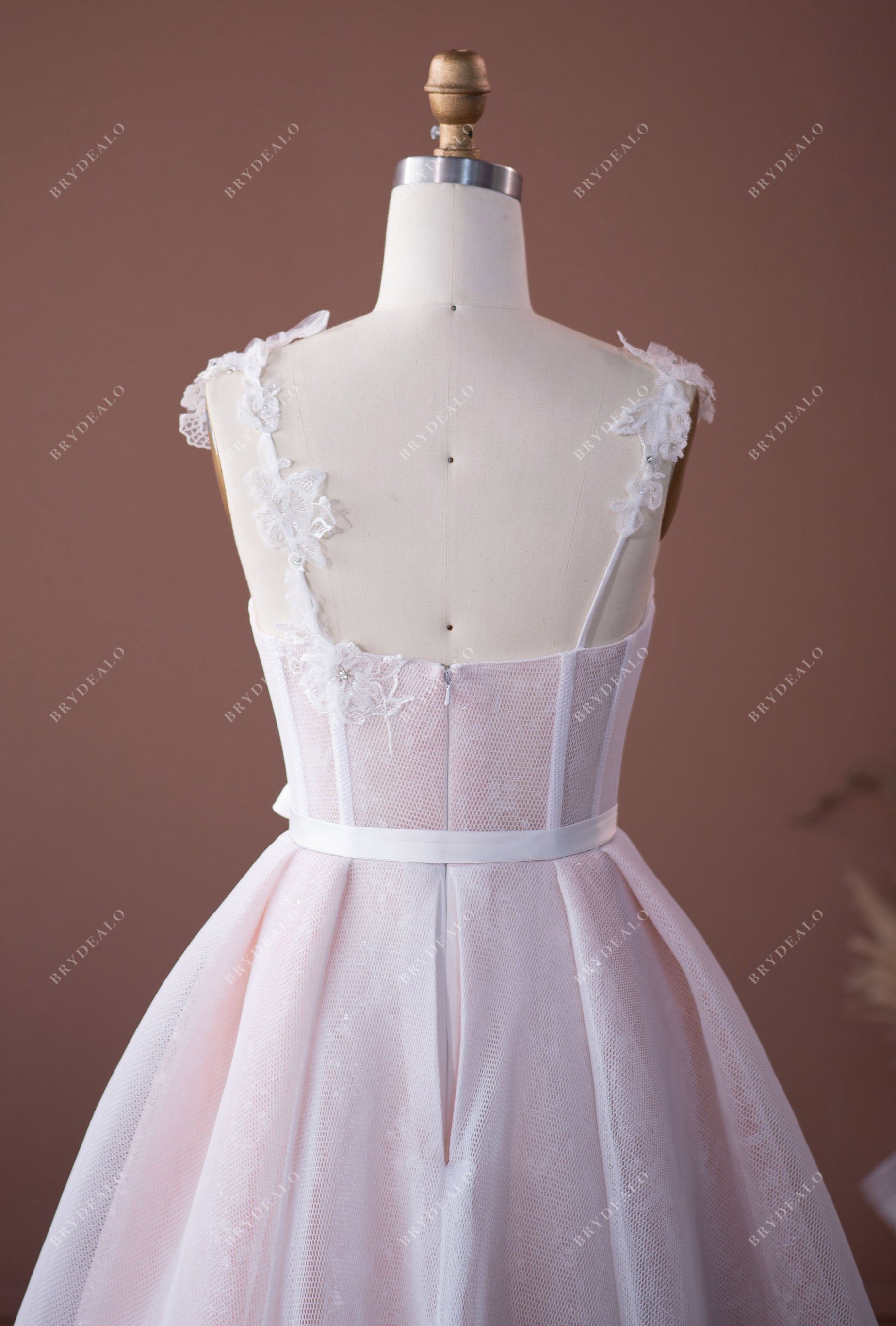 Wholesale Sweetheart Pinkish Corset Lace Mesh Wedding Dress