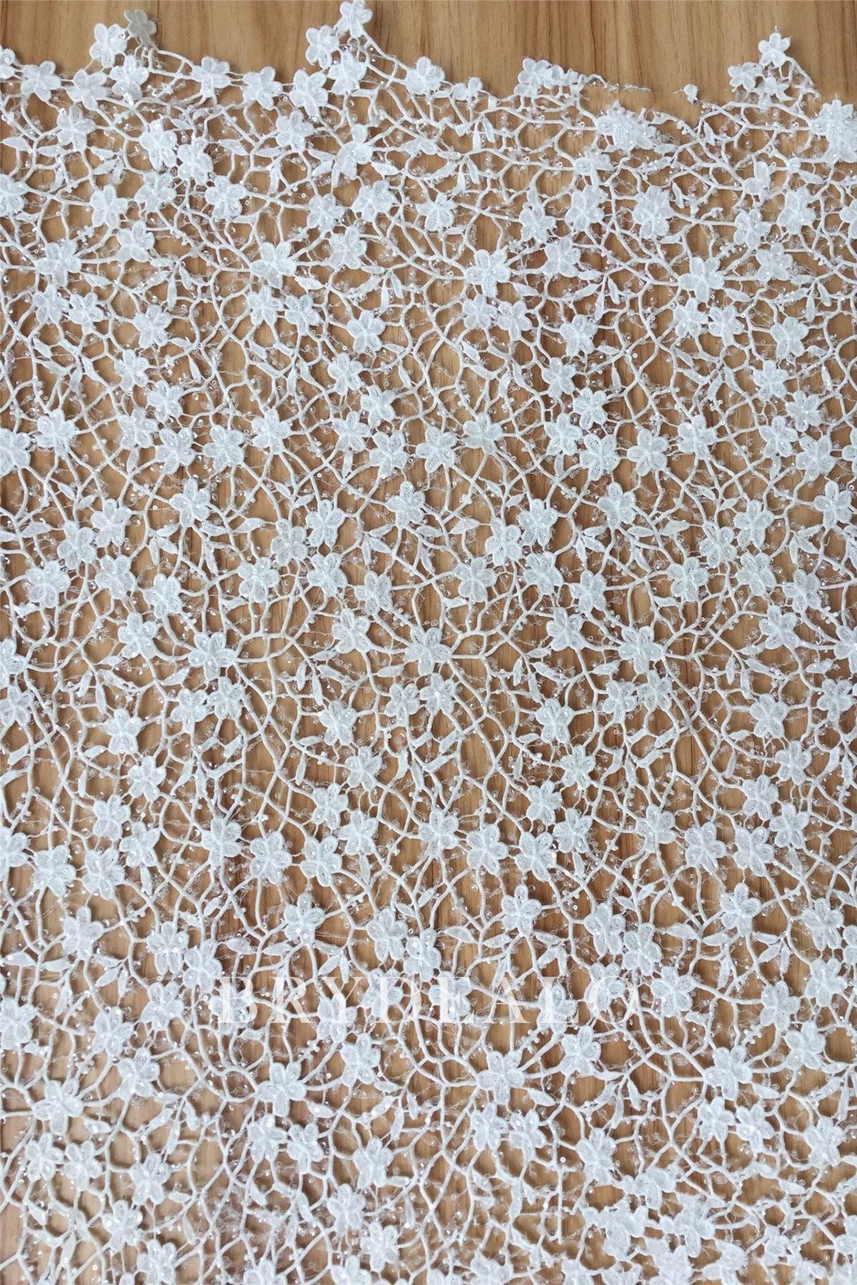 Designer Beaded Lovely Flower Crochet Lace Fabric