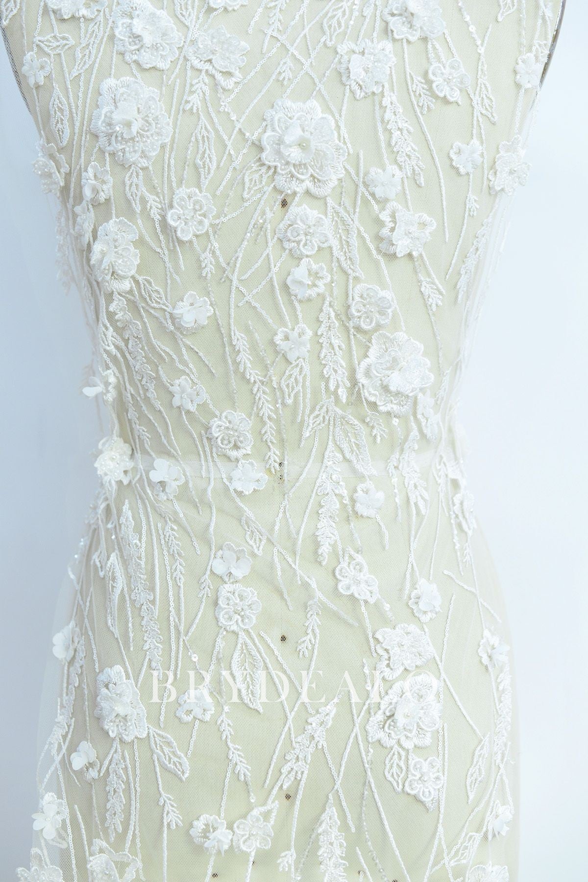 Shimmery Beaded 3D Flower Bridal Lace Fabric