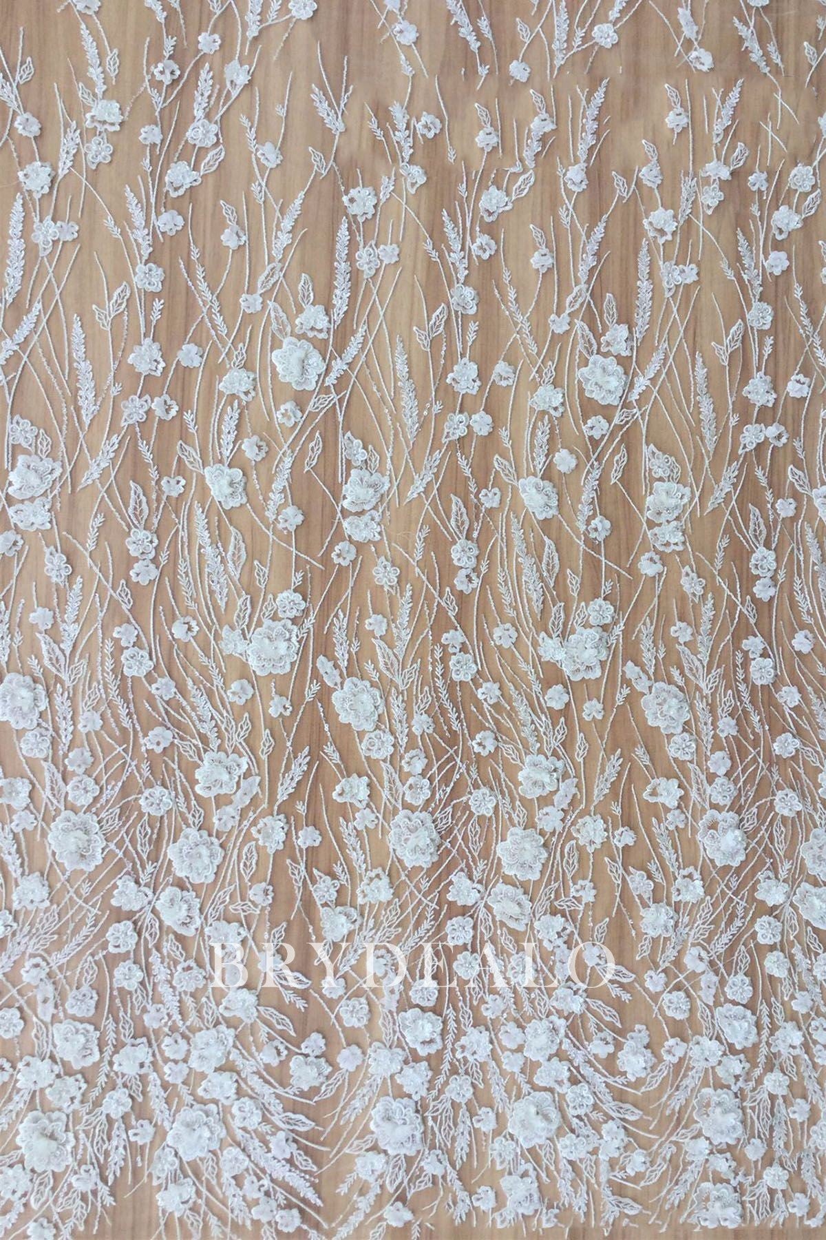 Shimmery Beaded 3D Flower Bridal Lace Fabric online