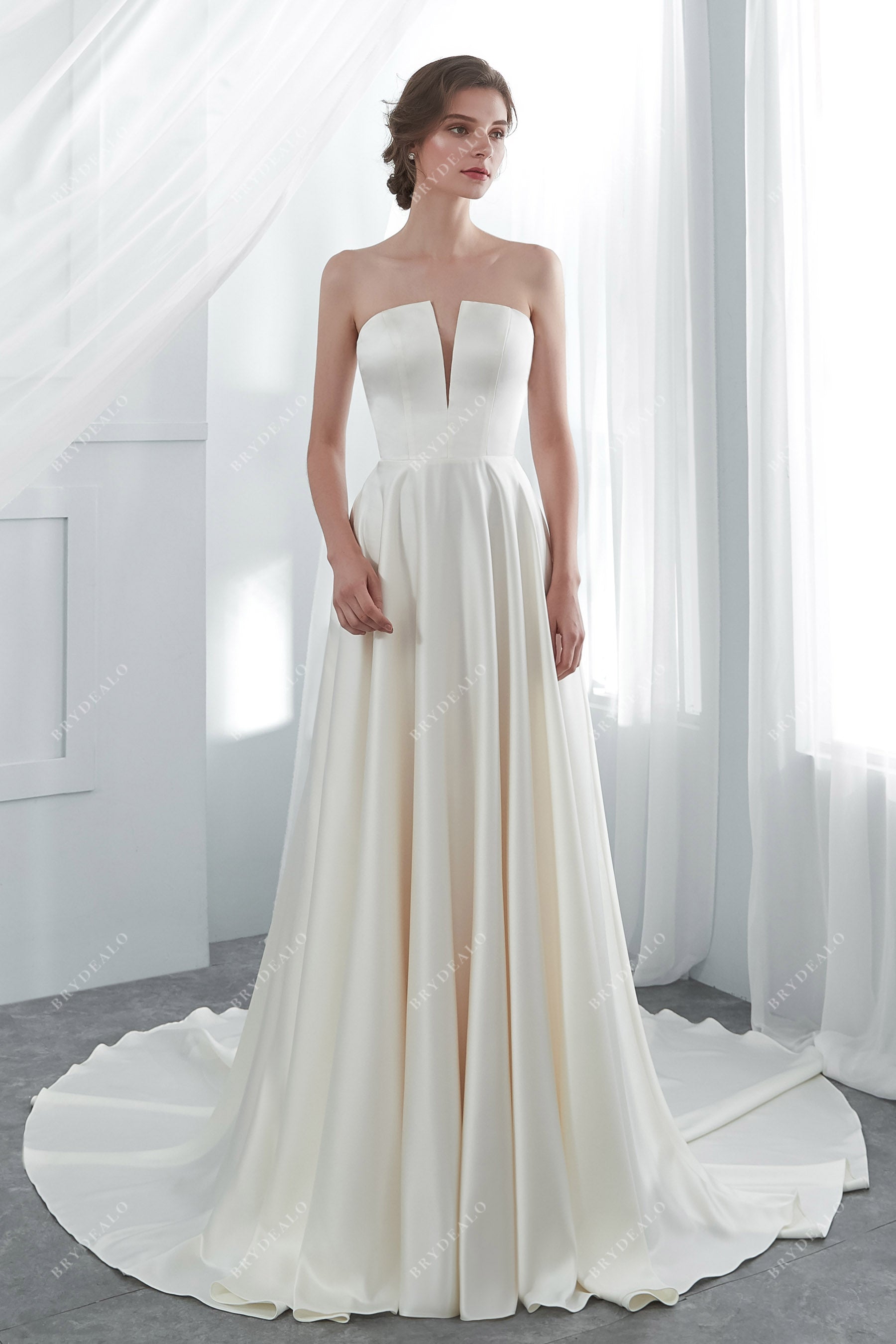 Satin Classic A-line Strapless Bridal Gown Light Ivory Satin Classic A-line Strapless Bridal Gown Light Ivory