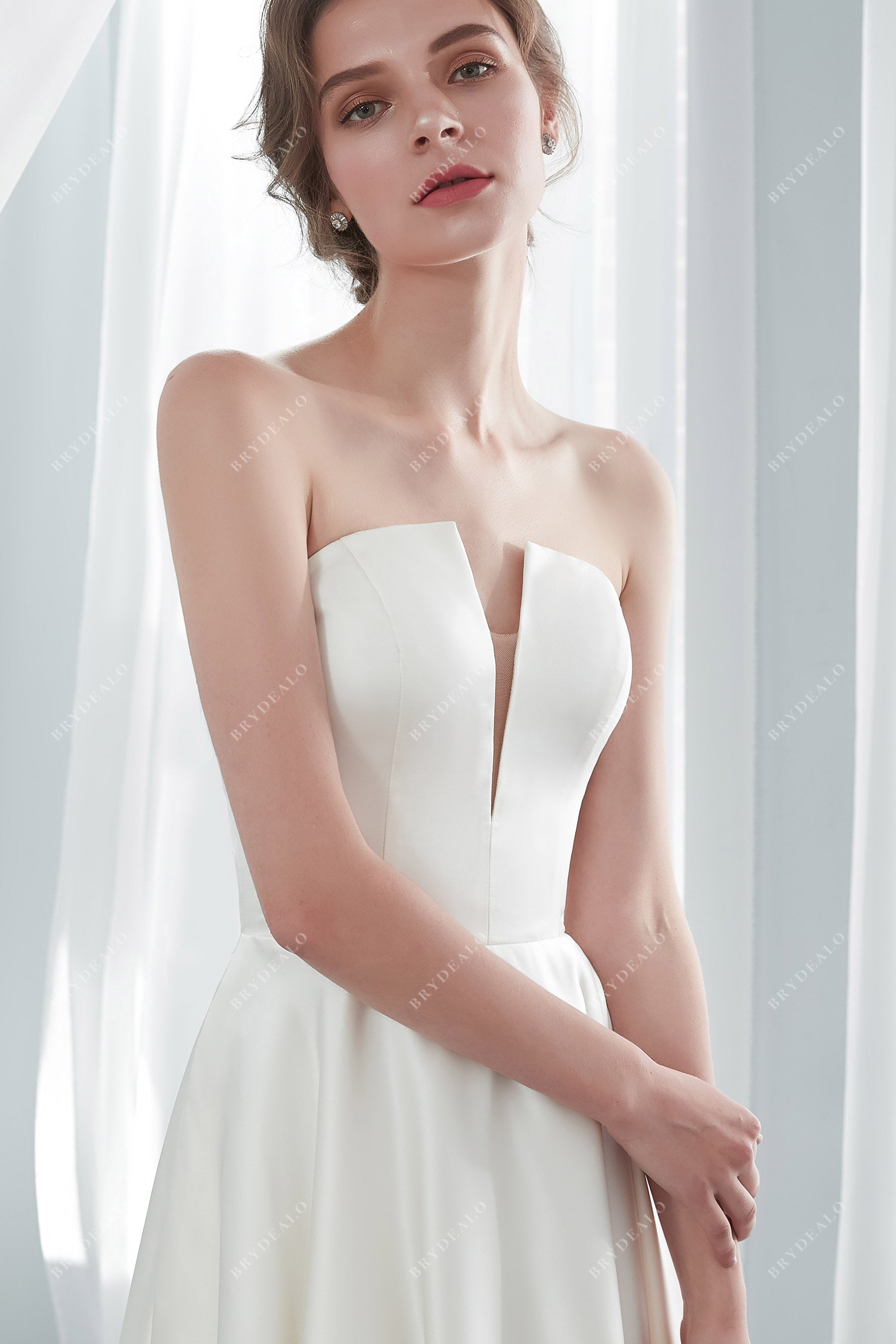 Best Satin Classic A-line Strapless Bridal Gown