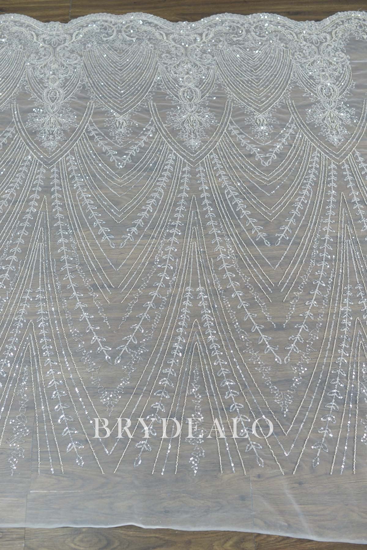 Best Silver Geometry Beaded Lace Fabric