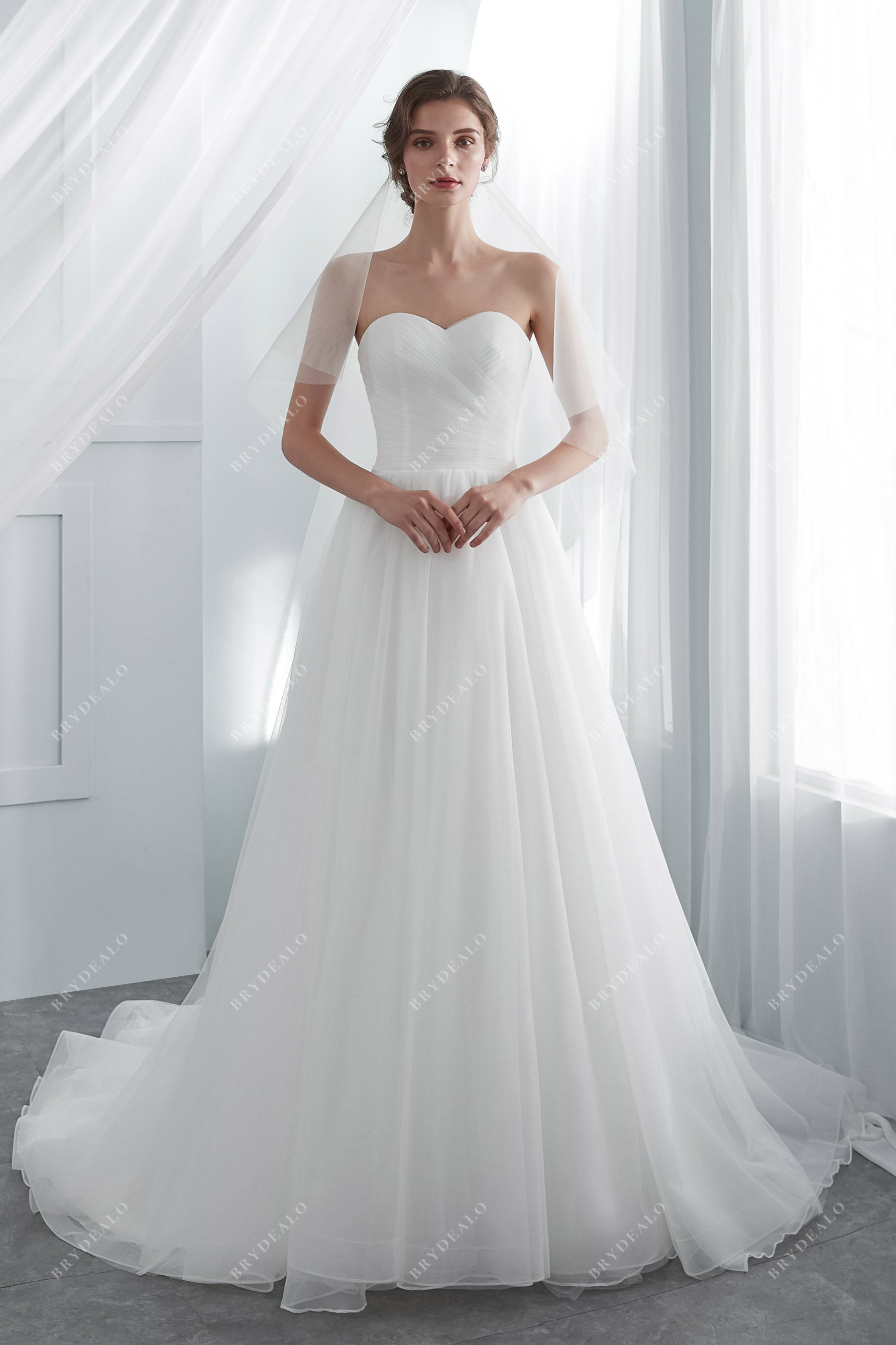 Sweetheart A-line Simple Tulle Wedding Dresses, Long Wedding Dresses, Bridal Gown