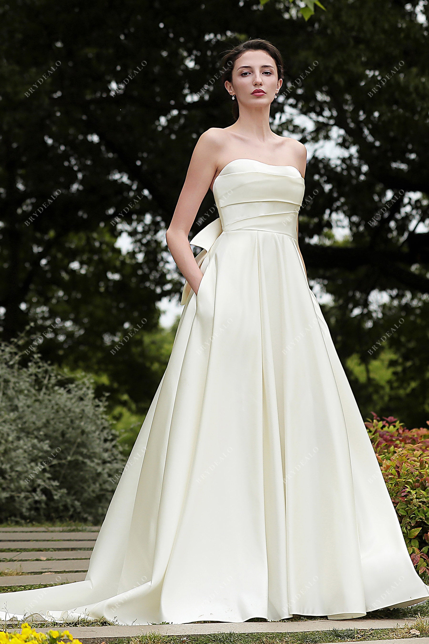 Simple Satin A-line Wedding Dress with Pockets Ivory Simple Satin A-line Wedding Dress with Pockets Ivory