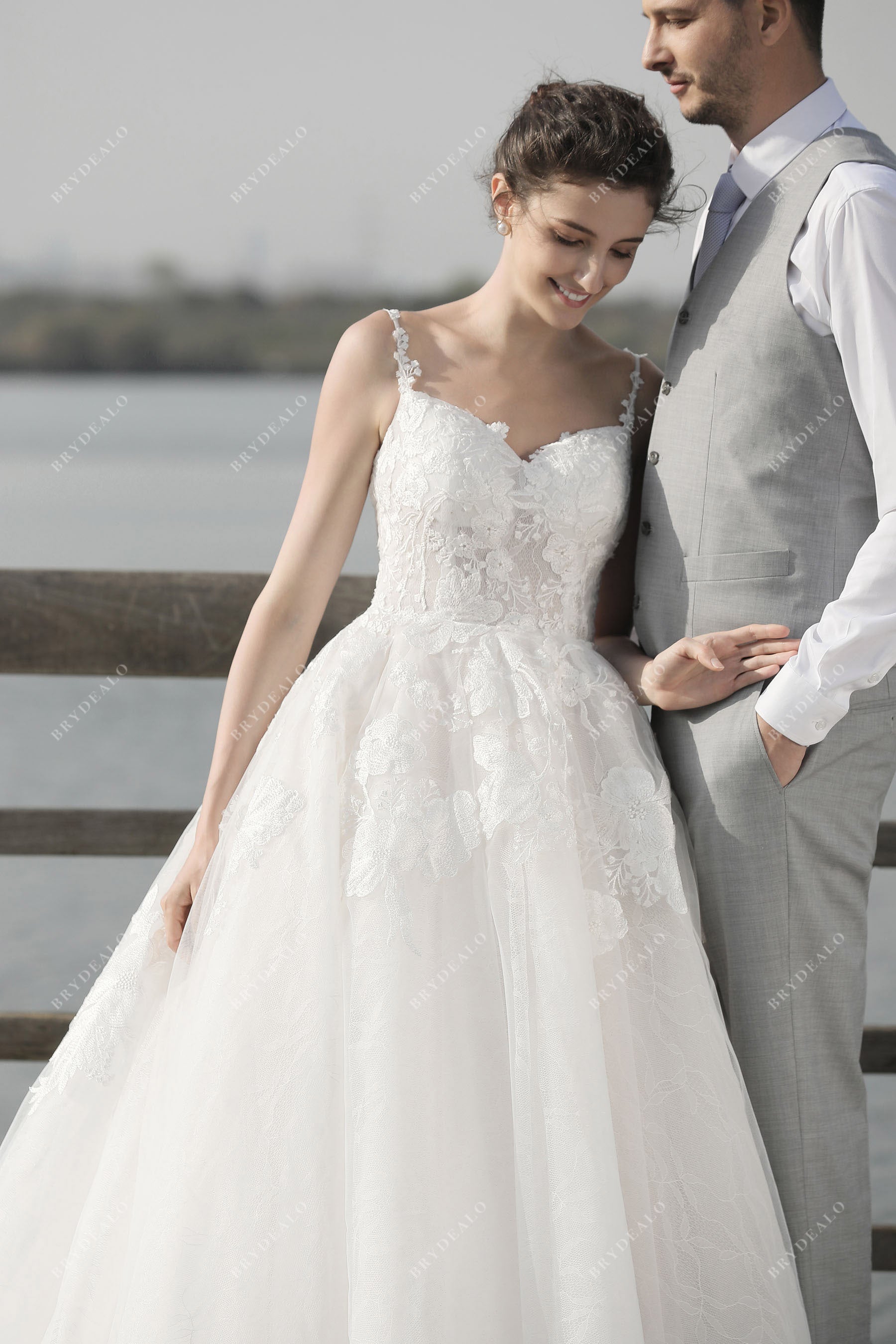 Spaghetti Strap Lace Tulle Ballgown Wedding Dress online