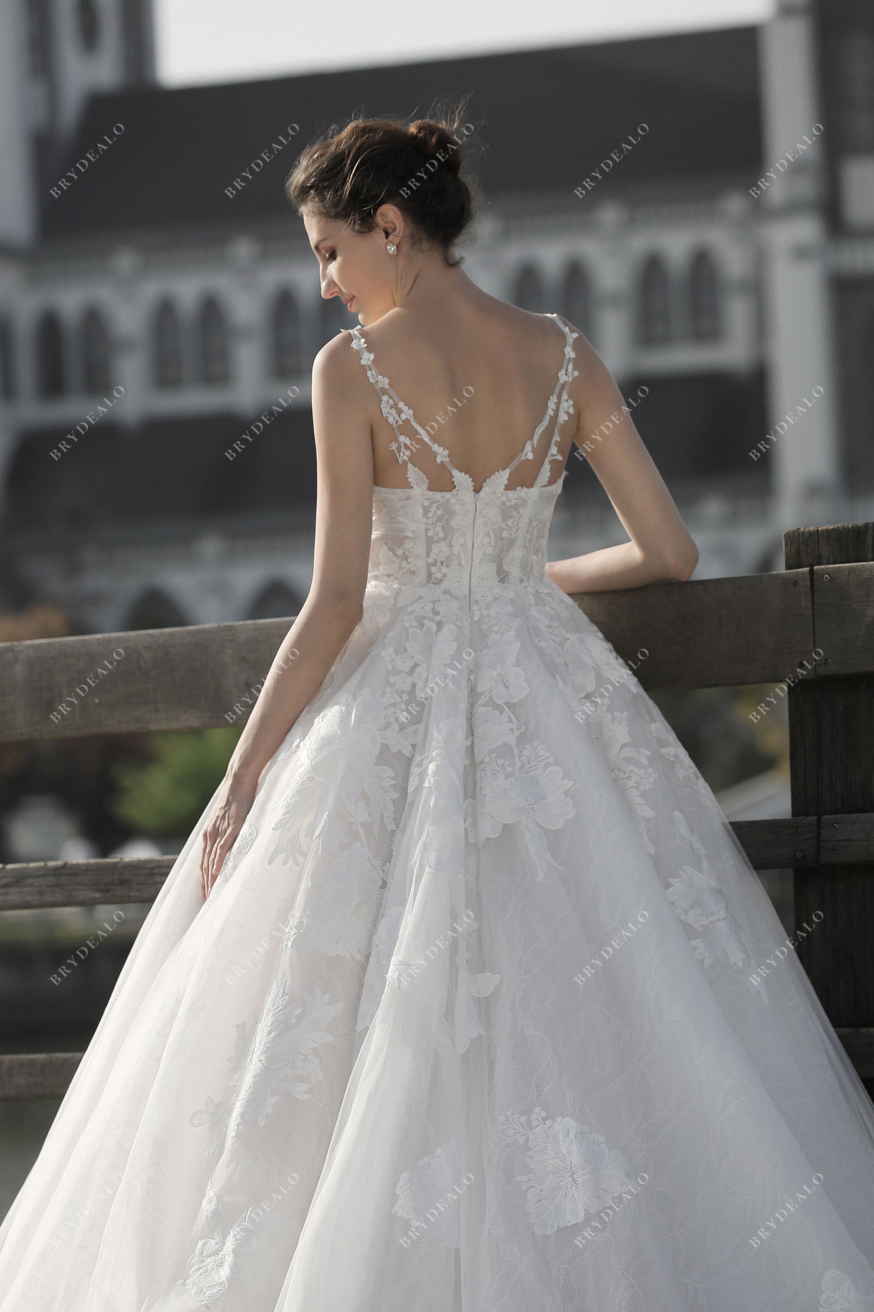 lace straps wedding ball gown