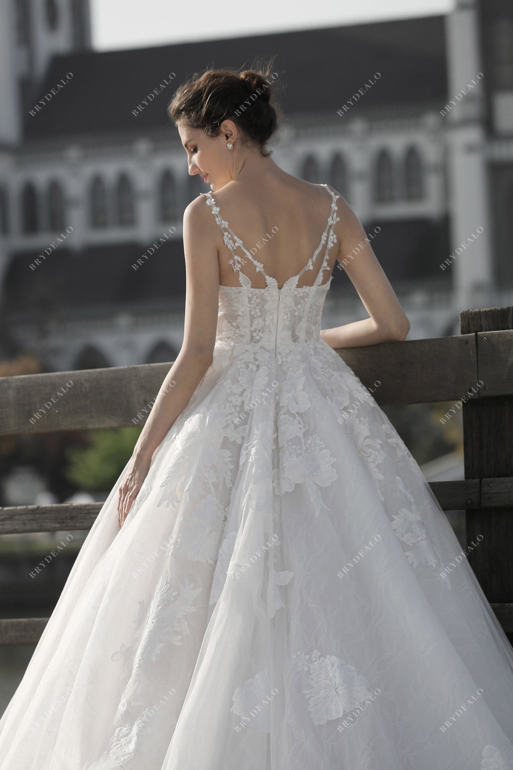lace straps wedding ball gown 
