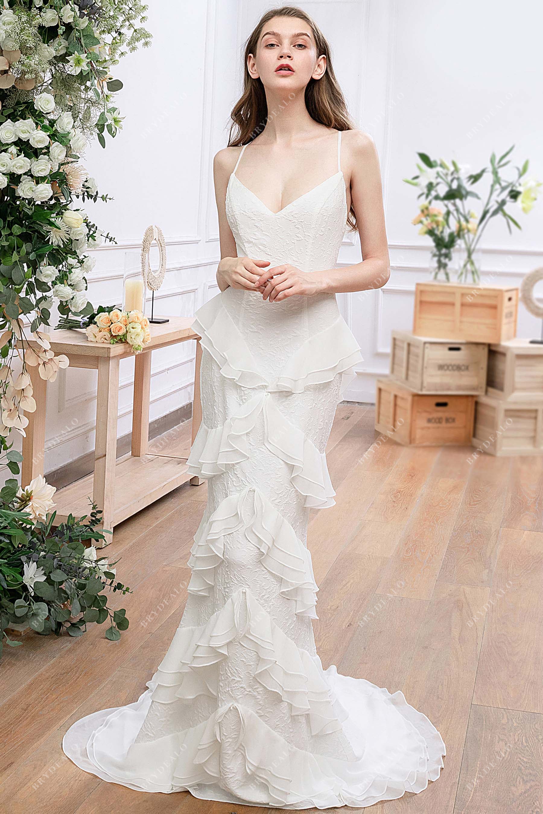 Simple Ruffled Criss-Cross Back Wedding Dress Simple Ruffled Criss-Cross Back Wedding Dress