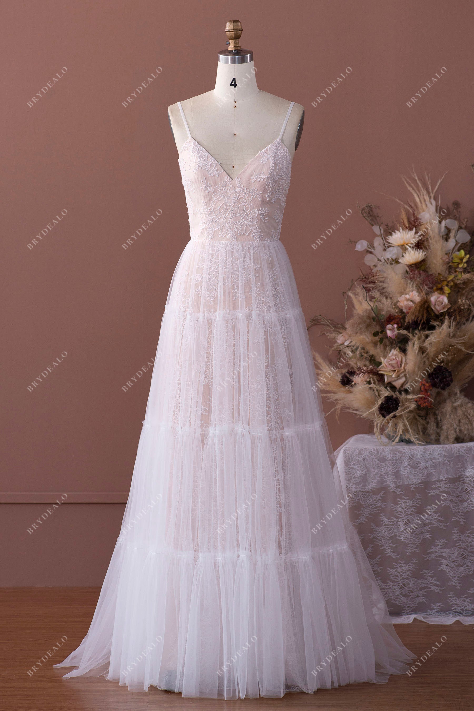 Sample Sale | Ethereal Spaghetti Strap Pink Beach Wedding Dress
