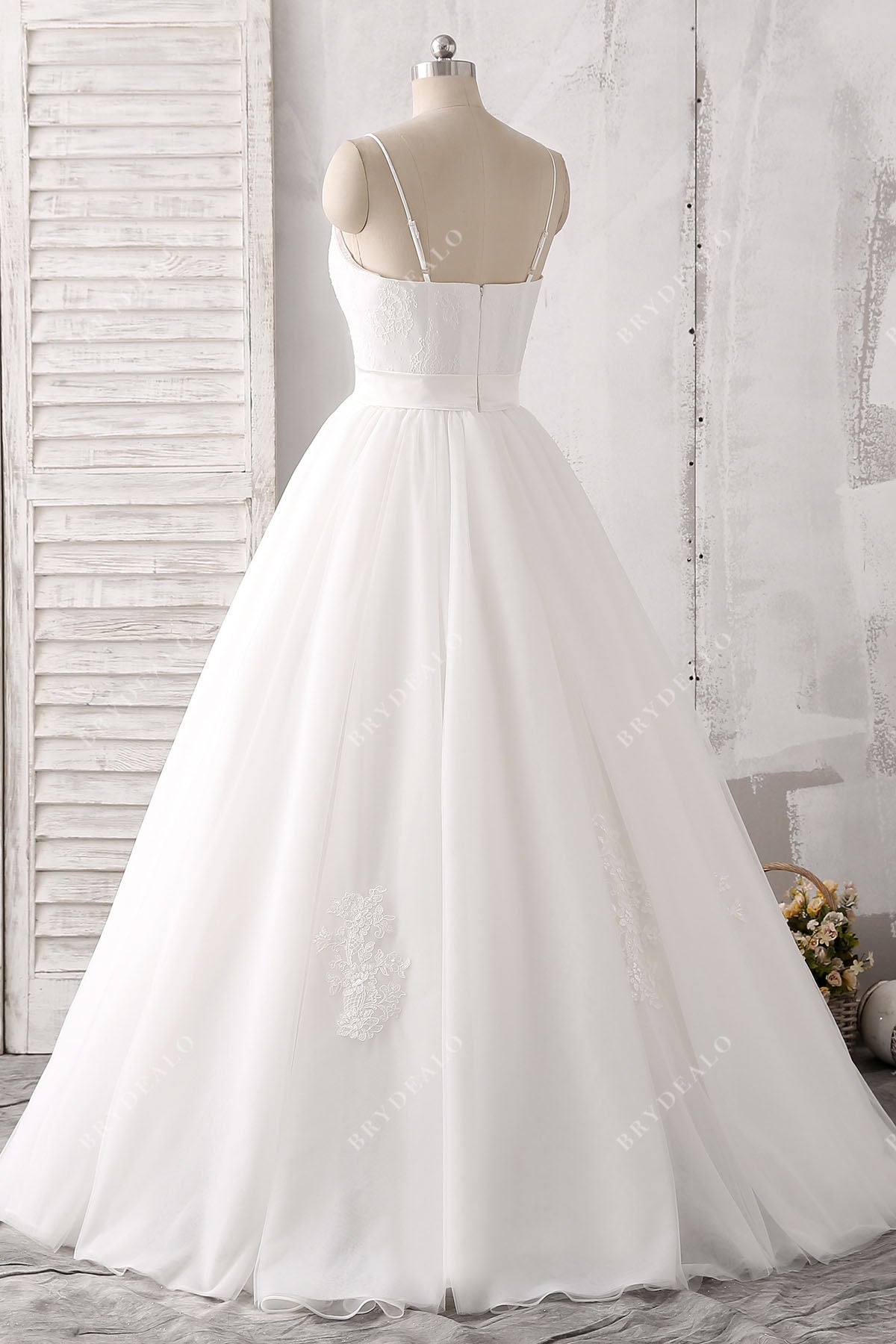 spaghetti straps A-line wedding gown