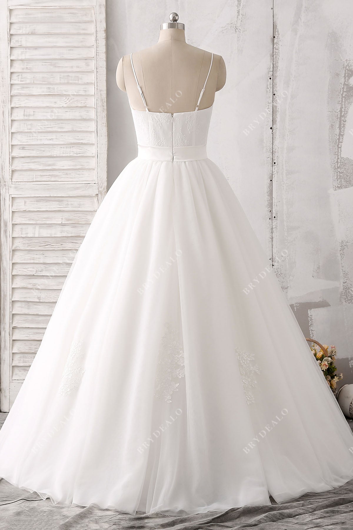 spaghetti straps ball gown wedding dress