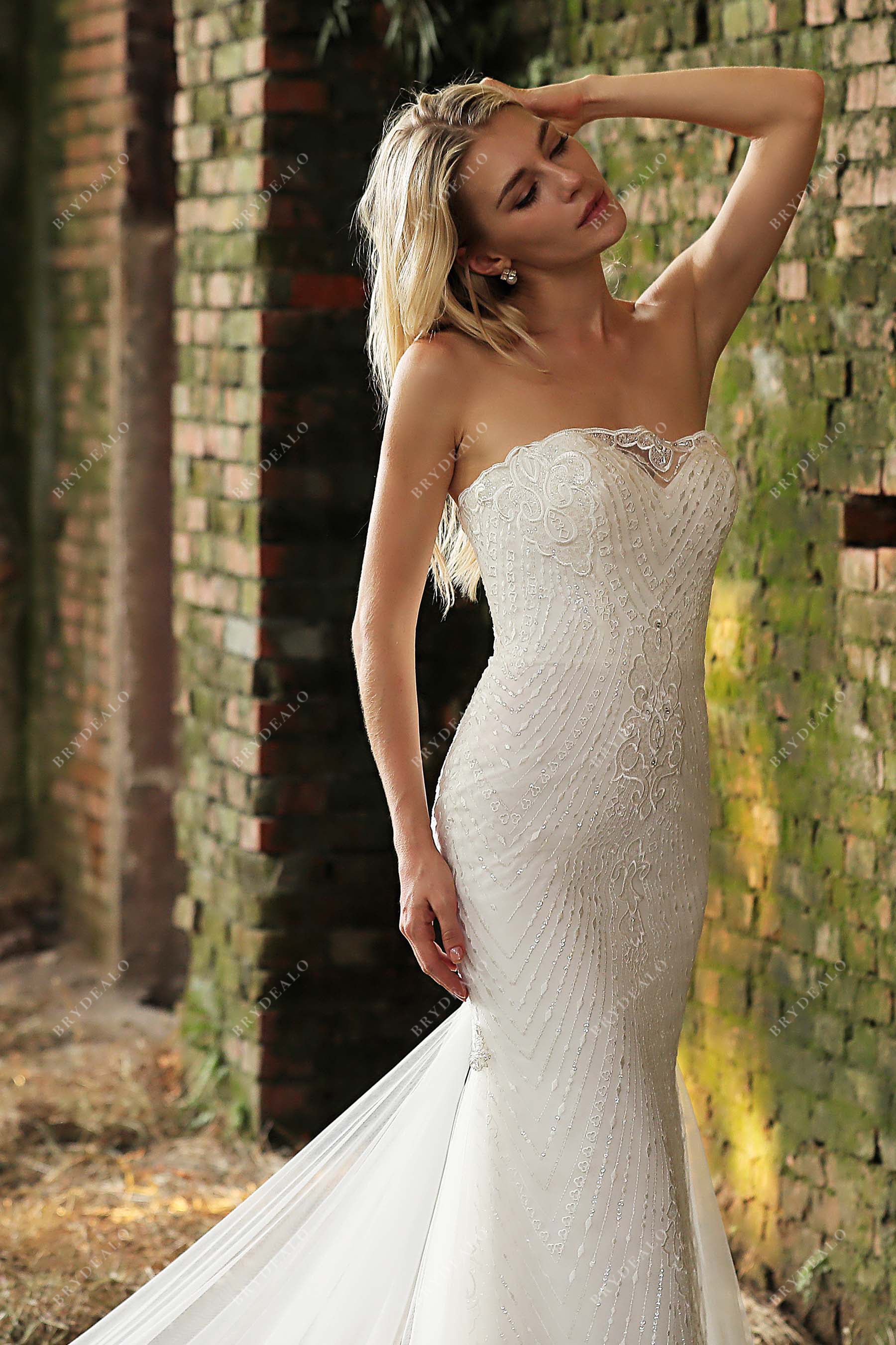 Strapless Beaded Lace Mermaid Wedding Dress Strapless Beaded Lace Mermaid Wedding Dress
