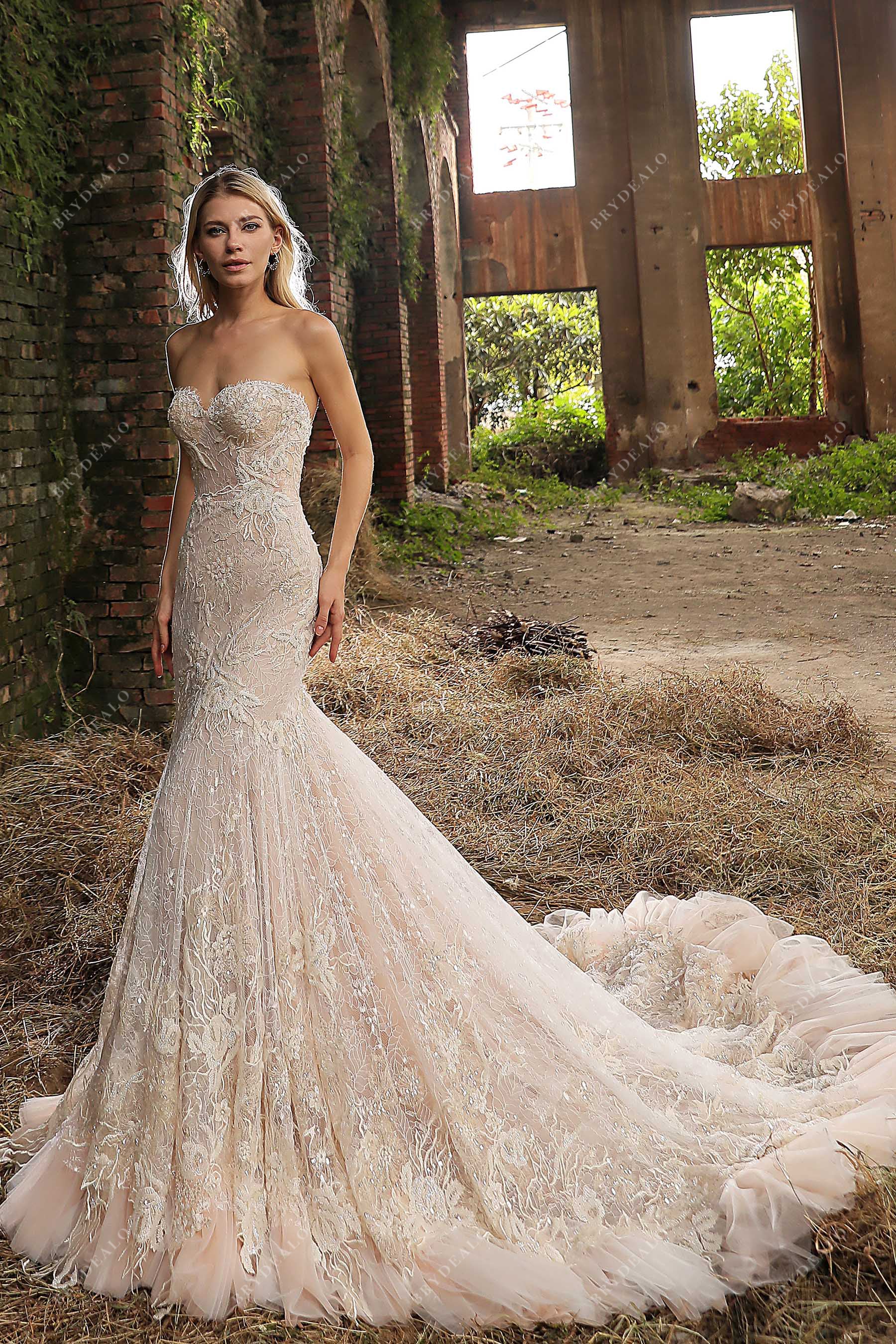 Strapless Corset Luxury Sequined Lace Mermaid Bridal Gown