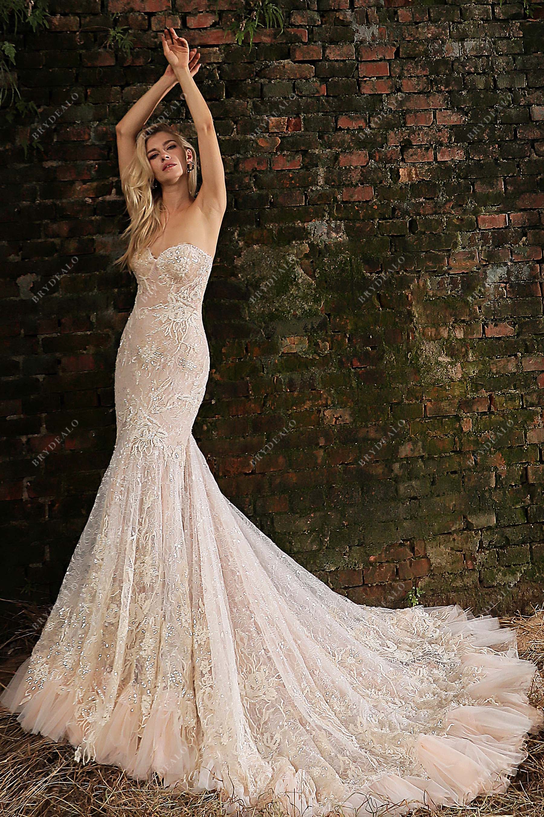 Strapless Sweetheart Sequined Lace Mermaid Bridal Gown