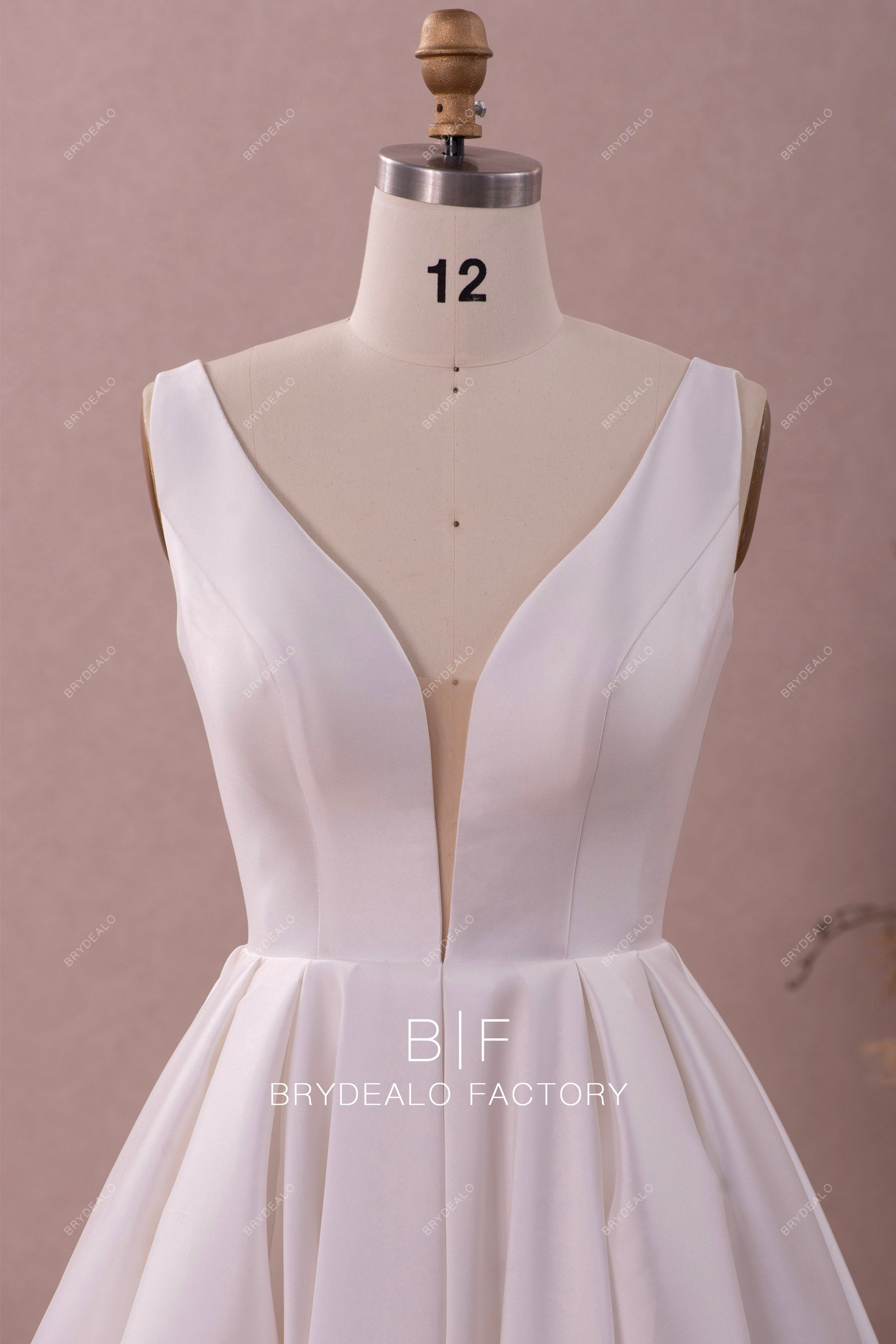 straps plunging mikado wedding dress