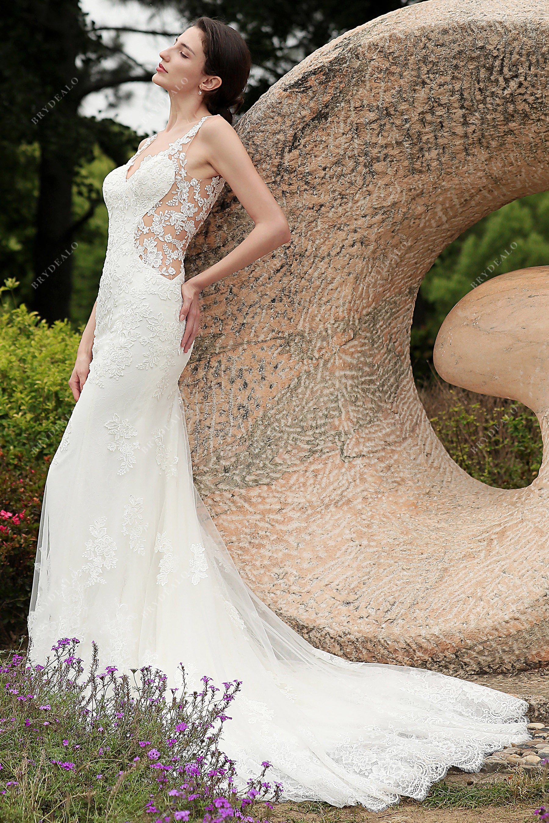 glamorous mermaid wedding dresses Straps Lace Long Mermaid Wedding Dress