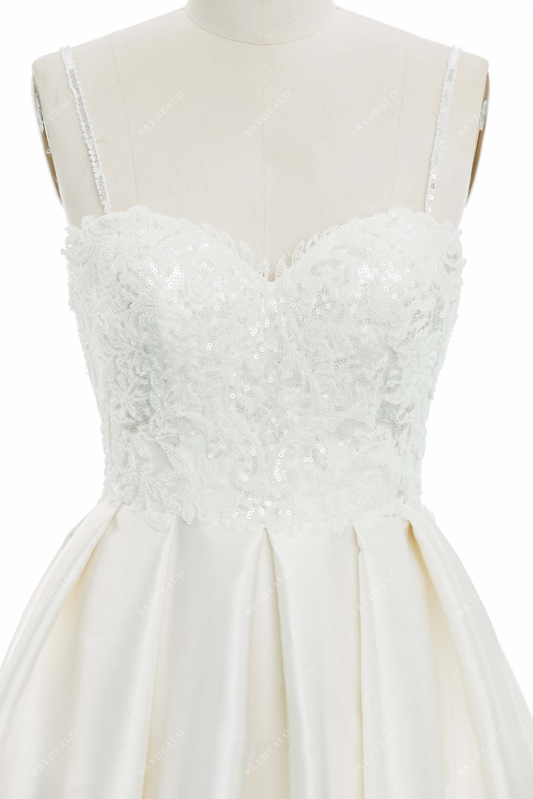 Sweetheart Neck Spaghetti Straps Lace Satin Wedding Dress