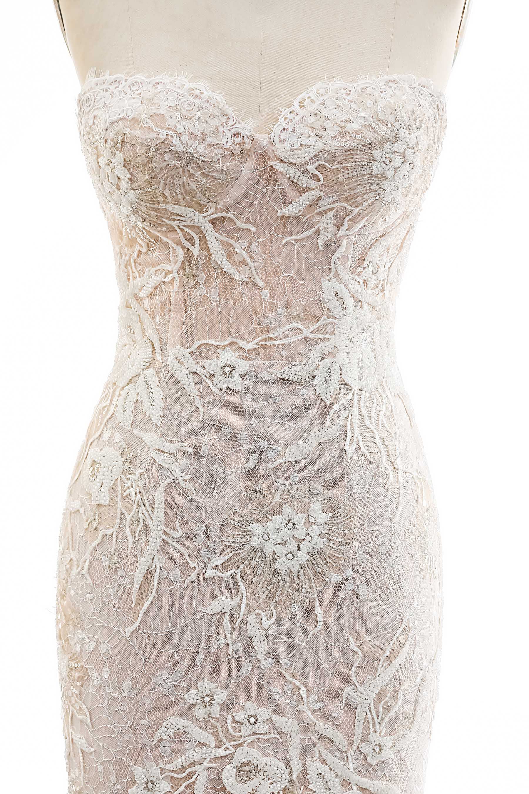 Sweetheart Strapless Sparkly Lace Corset Bridal Dress