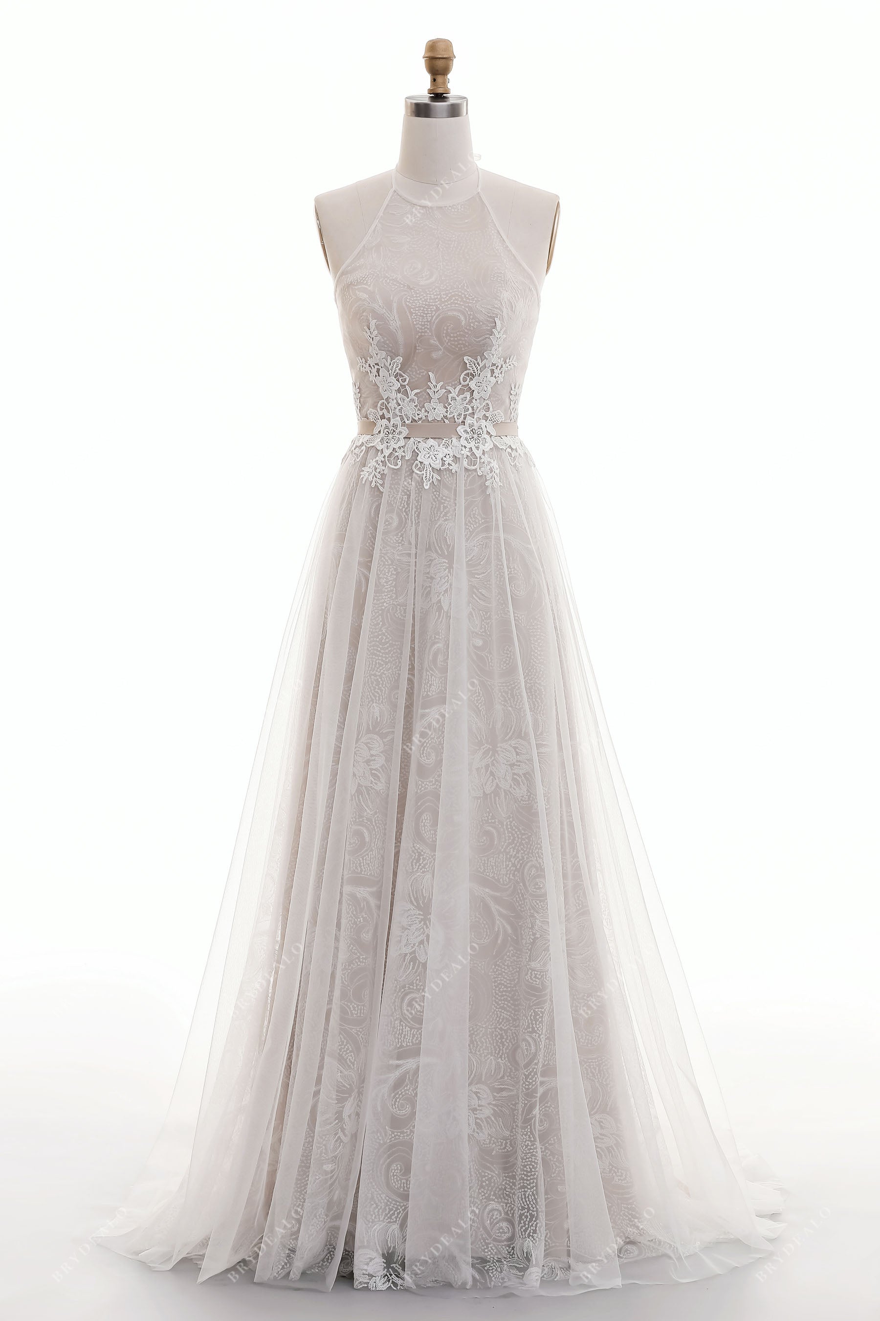 Twinkling Dreamy Halter Lace Wedding Dress